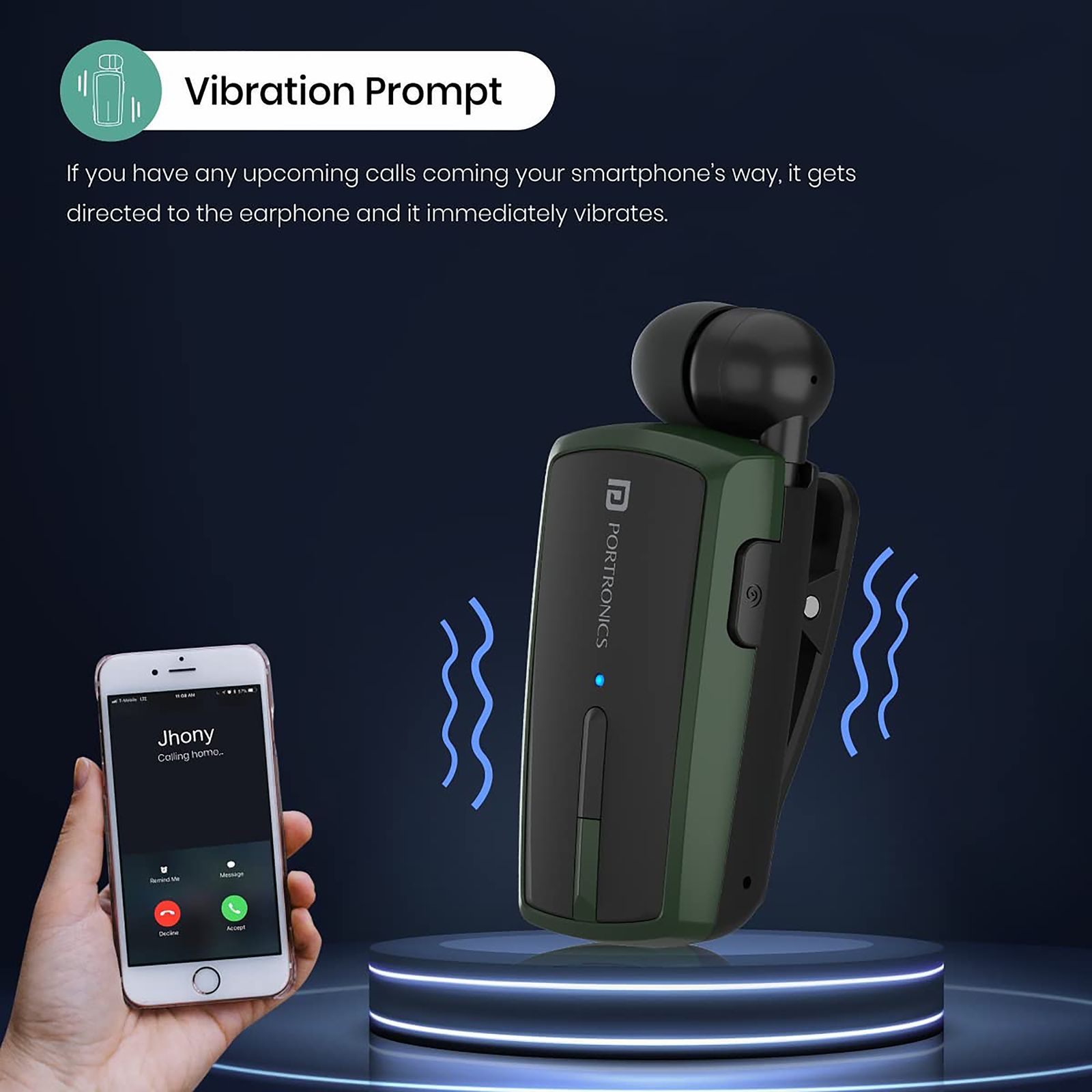 PORTRONICS Harmonics Klip 4 Bluetooth Headset with Mic (Upto 12 Hours Talk Time, In Ear, Green)_4