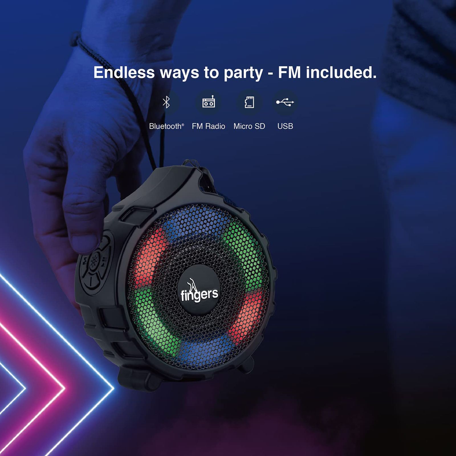 fingers RGB-Gem 5W Portable Bluetooth Speaker (8 Hours Playtime, Stereo Channel, Classic Black)_7