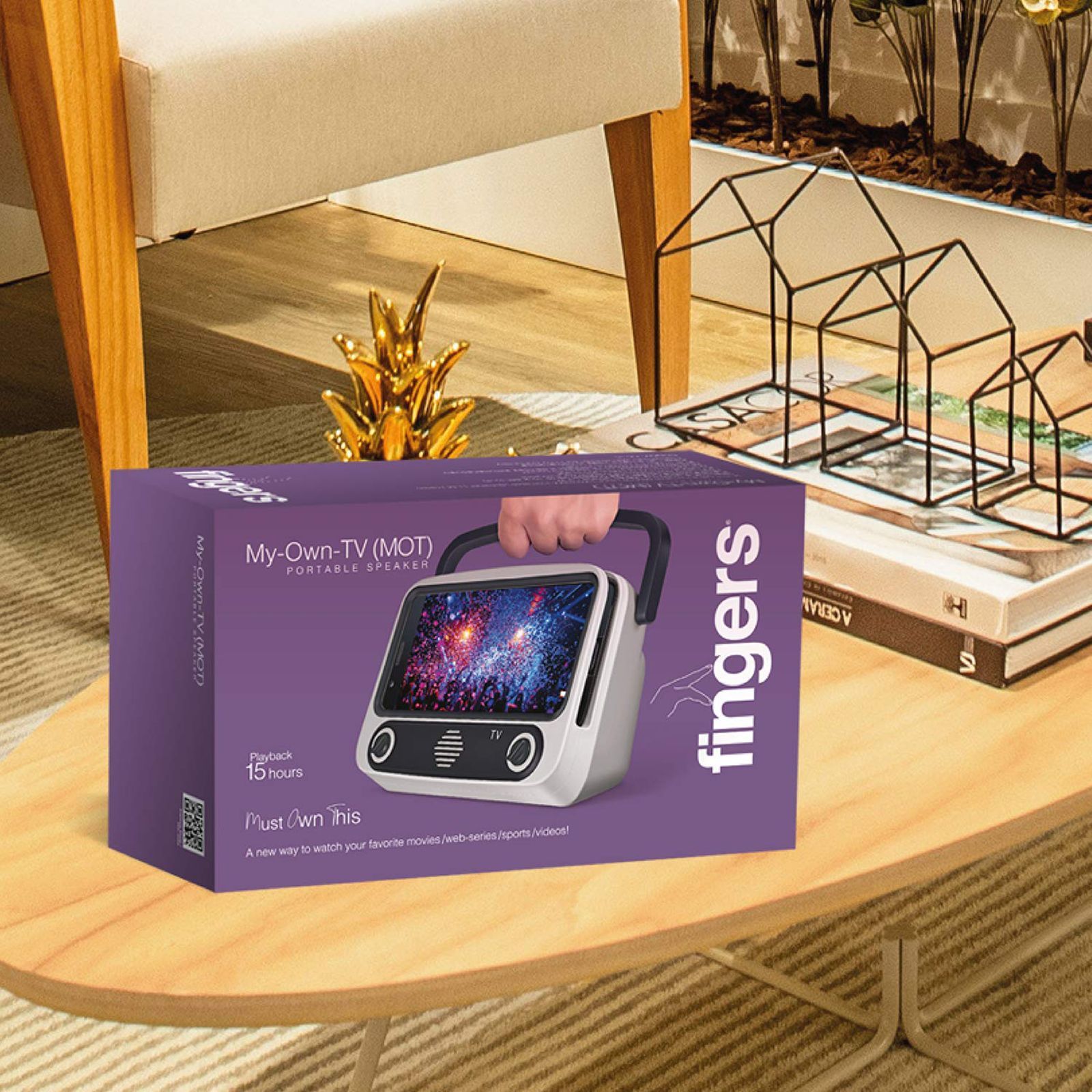 fingers My-Own-TV (MOT) 8W Portable Bluetooth Speaker (15 Hours Playtime, Ivory White)_9