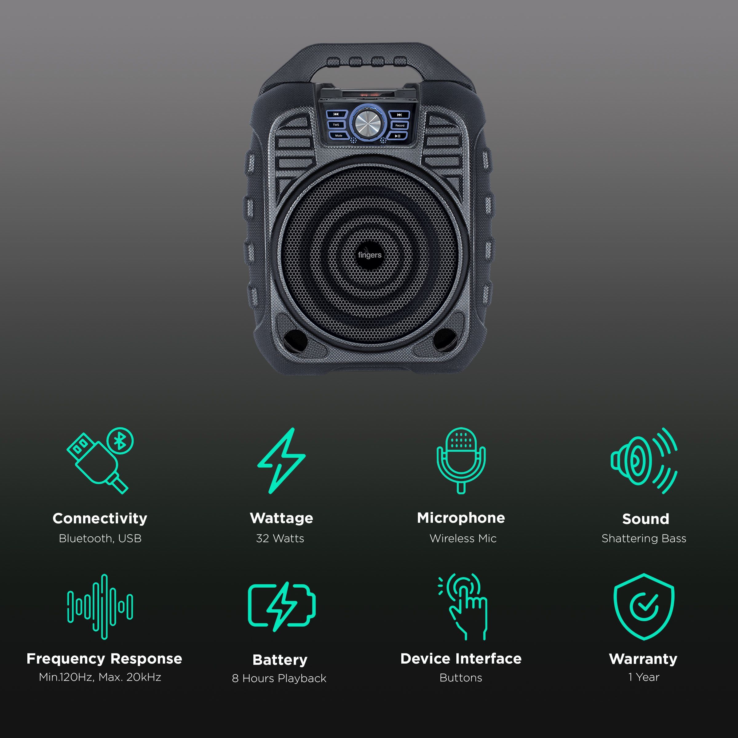 fingers KnockOut 32W Portable Bluetooth Speaker (8 Hours Playtime, Black) fingers KnockOut 32W Portable Bluetooth Speaker (8 Hours Playtime, Black)_2