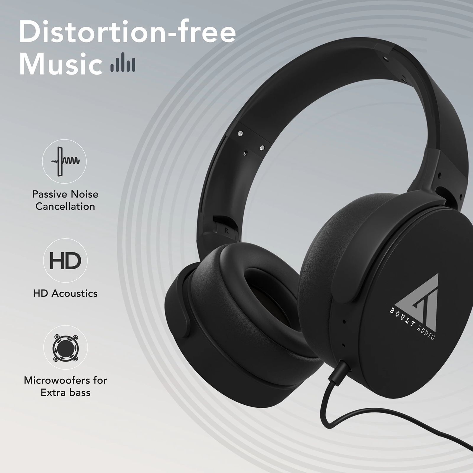 GOBOULT Bassbuds Q2 BA-RD-Q2  Wired Headphone with Mic (Over Ear, Black)_5