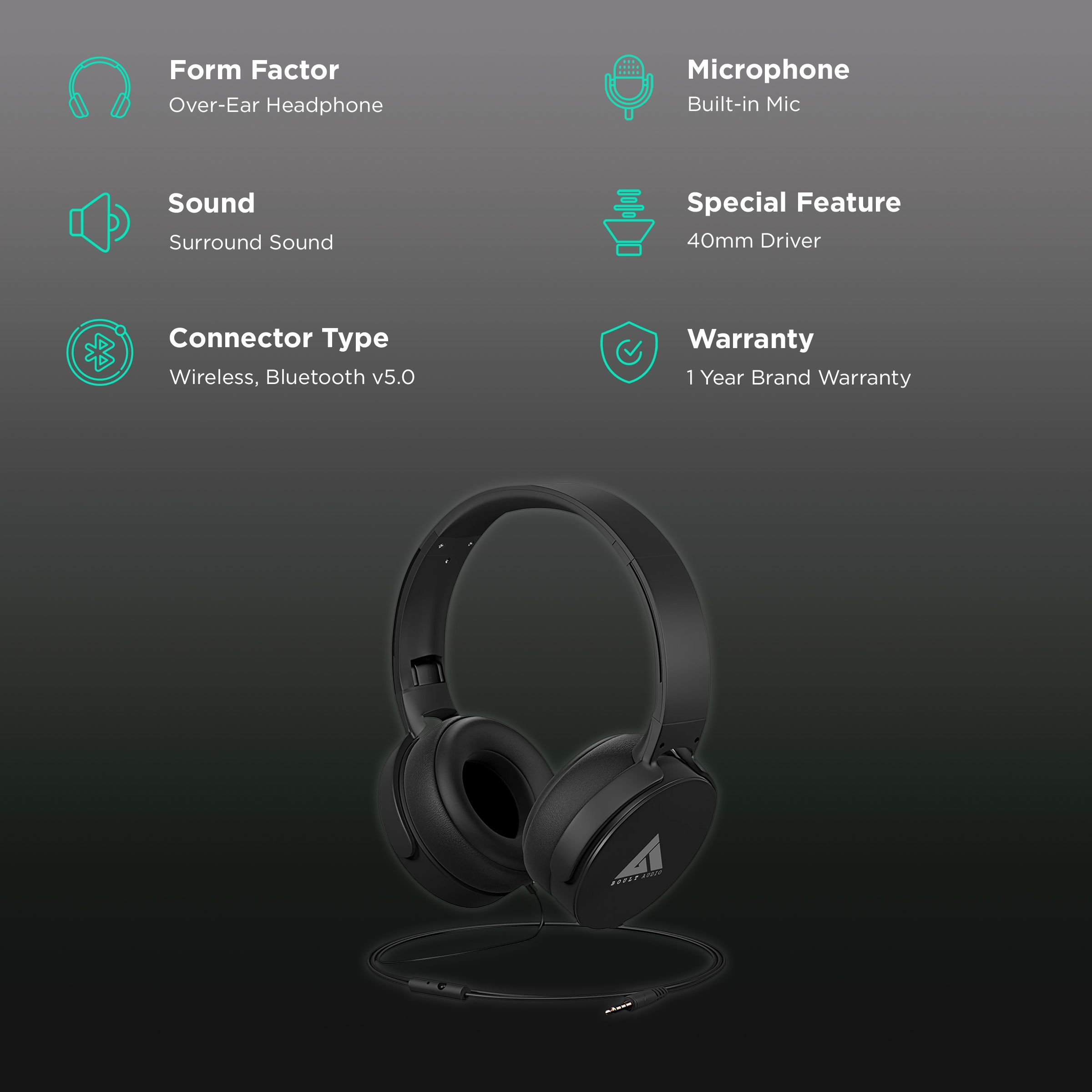 GOBOULT Bassbuds Q2 BA-RD-Q2  Wired Headphone with Mic (Over Ear, Black)_2