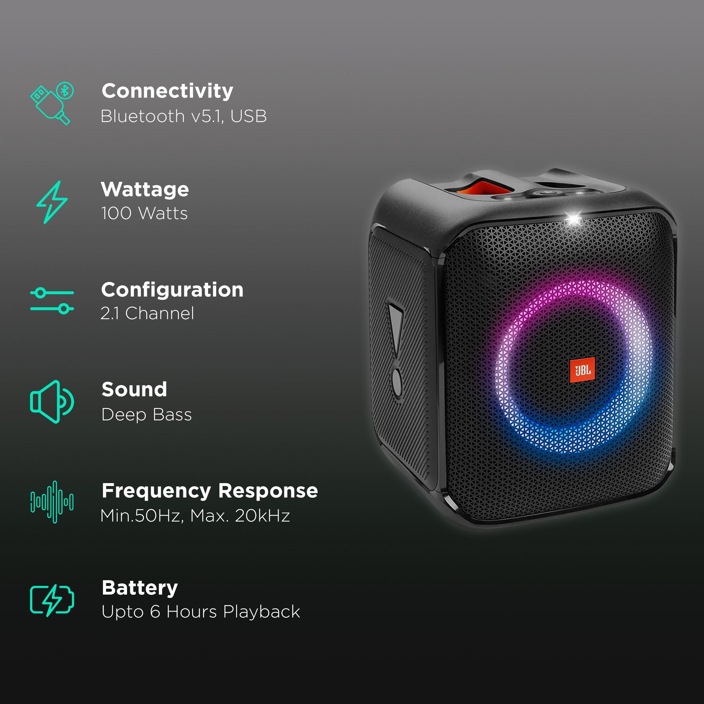 JBL PartyBox Encore Essential 100W Bluetooth Party Speaker (IPX4 Splashproof, 2.1 Channel, Black)_2
