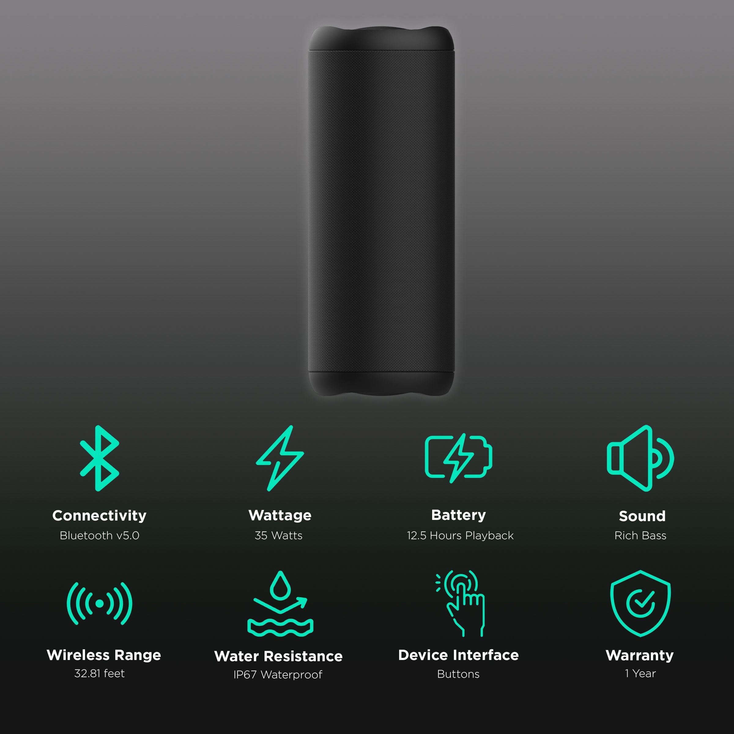 Croma 35W Portable Bluetooth Speaker (IP67 Waterproof, 10 Hours Playtime, Black)_2