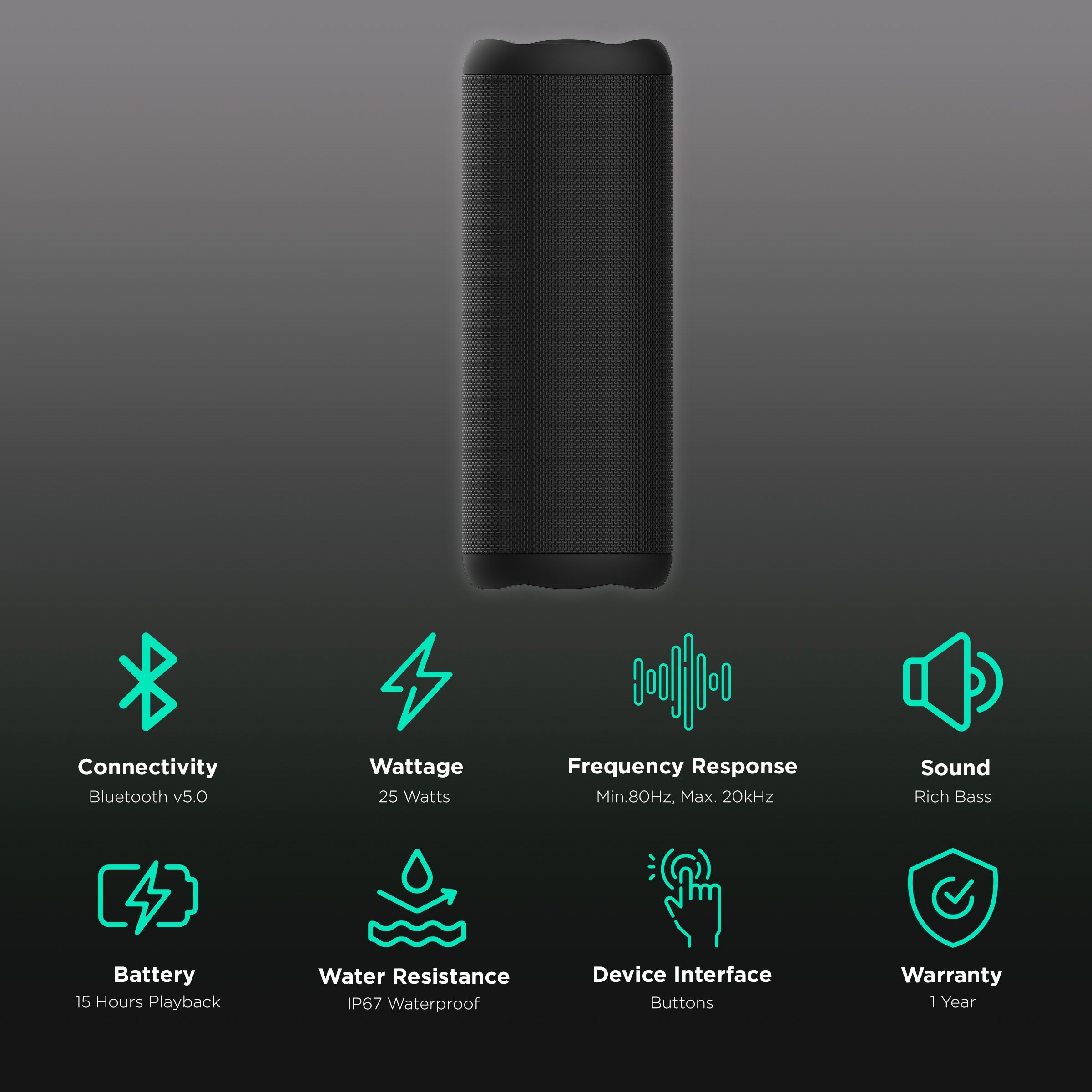 Croma 25W Portable Bluetooth Speaker (IP67 Waterproof, 15 Hours Playtime, Black)_2