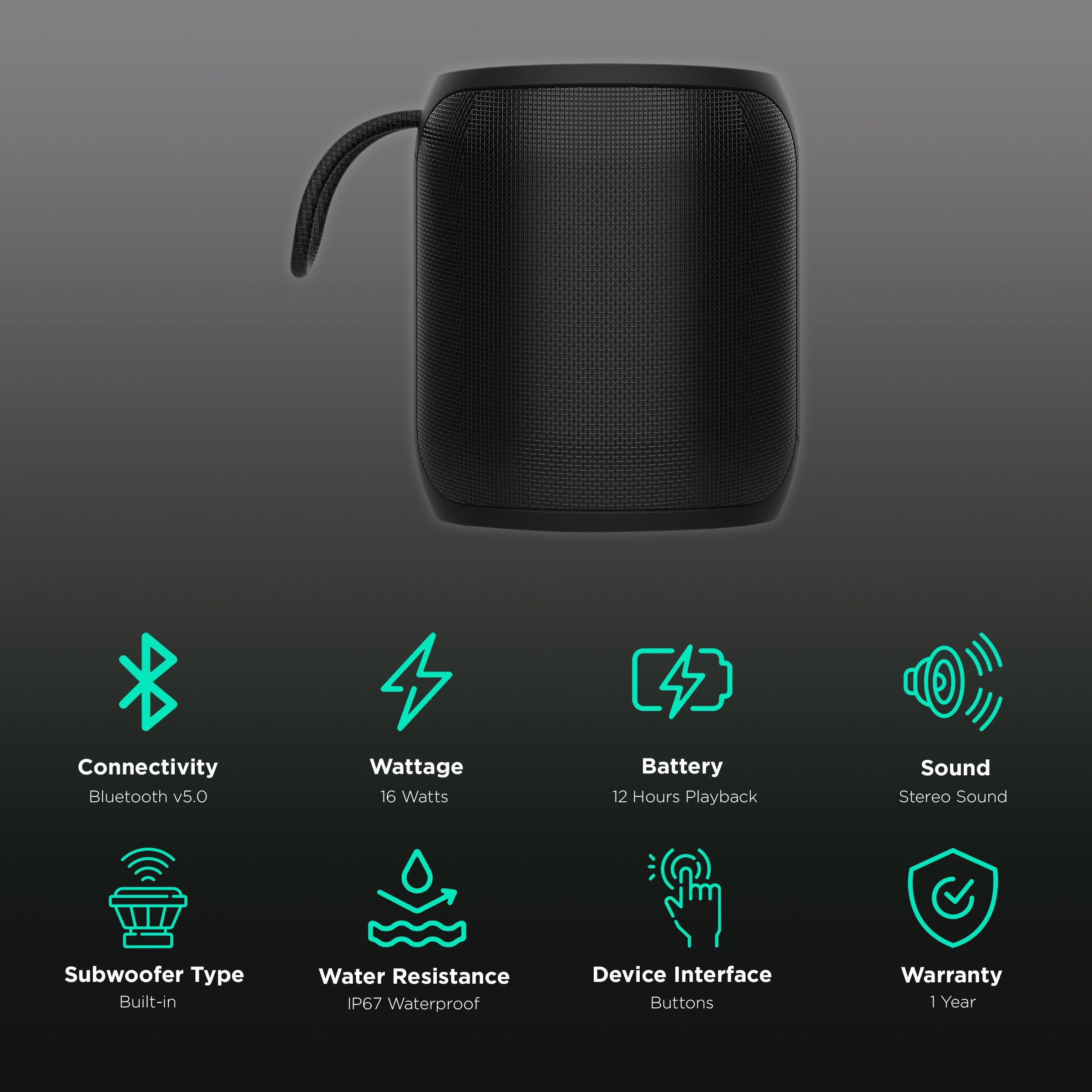 Croma 16W Portable Bluetooth Speaker (IP67 Waterproof, 12 Hours Playtime, Black)_2