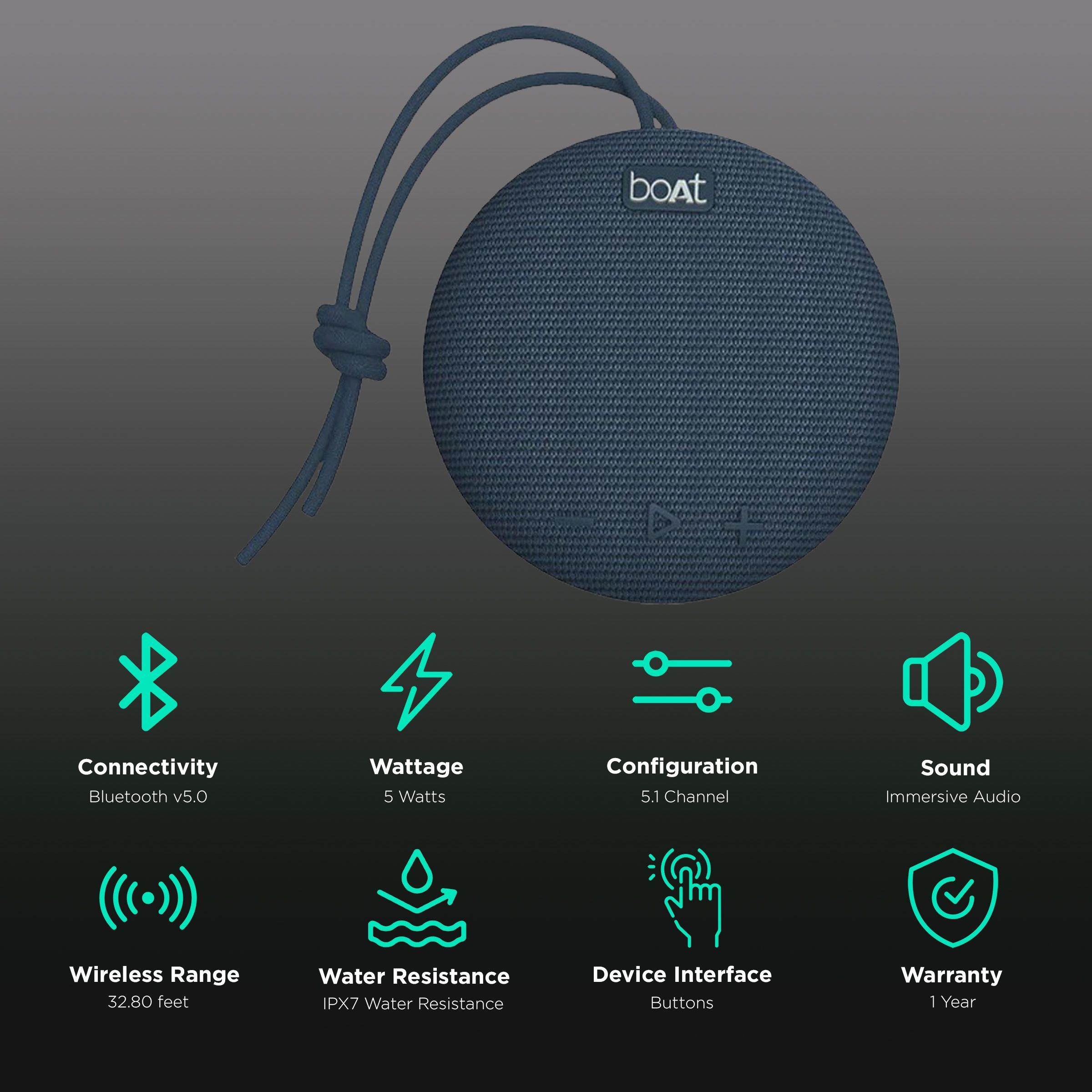 boAt Stone 190 5W Portable Bluetooth Speaker (IPX7 Water Resistant, 4 Hours Playtime, 5.1 Channel, Blue) boAt Stone 190 5W Portable Bluetooth Speaker (IPX7 Water Resistant, 4 Hours Playtime, 5.1 Channel, Blue)_2