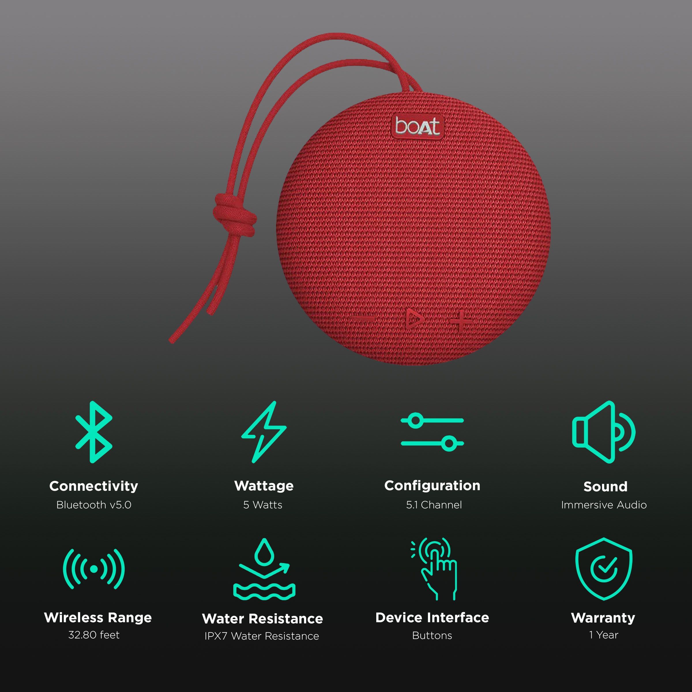 boAt Stone 190 5W Portable Bluetooth Speaker (IPX7 Water Resistant, 4 Hours Playtime, 5.1 Channel, Red)_2