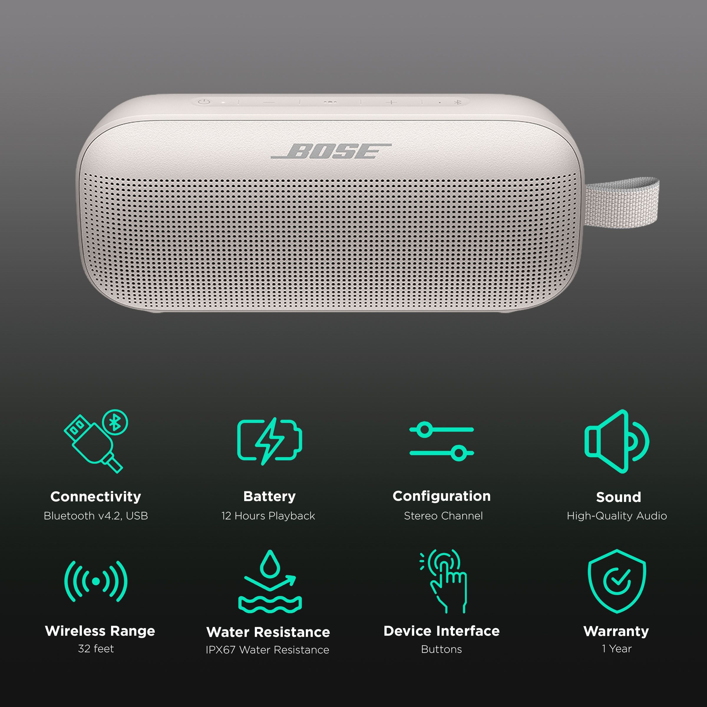 BOSE SoundLink Flex Portable Bluetooth Speaker (IPX67 Water Resistant, Rich Sound, Stereo Channel, White)_2