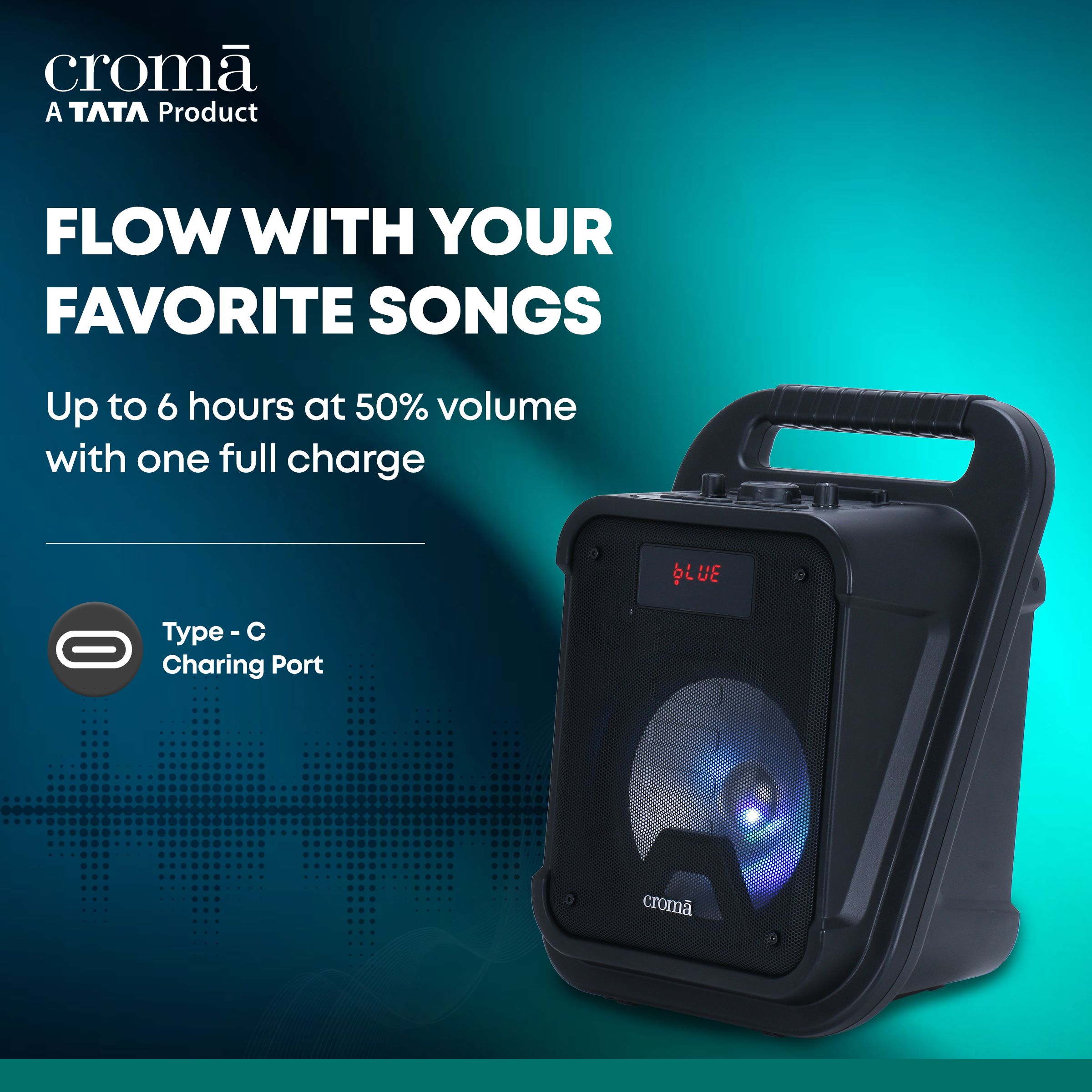 Croma 20W Bluetooth Party Speaker with Mic (Up to 6 Hours Playback Time, Black) Croma 20W Bluetooth Party Speaker with Mic (Up to 6 Hours Playback Time, Black)_4