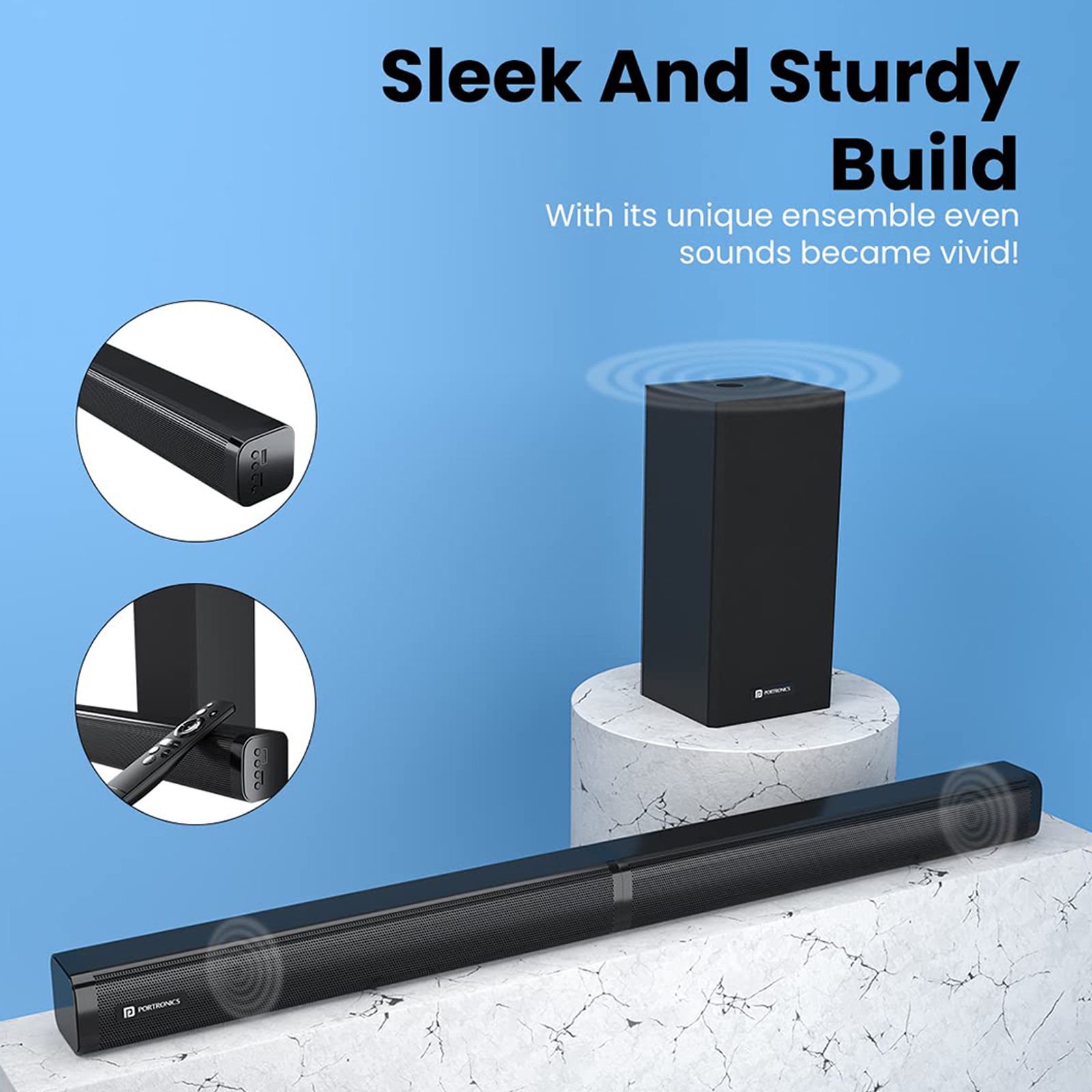 PORTRONICS Pure Sound 103 100W Bluetooth Soundbar with Remote (Lucid Quality of Bass, Black) PORTRONICS Pure Sound 103 100W Bluetooth Soundbar with Remote (Lucid Quality of Bass, Black)_6