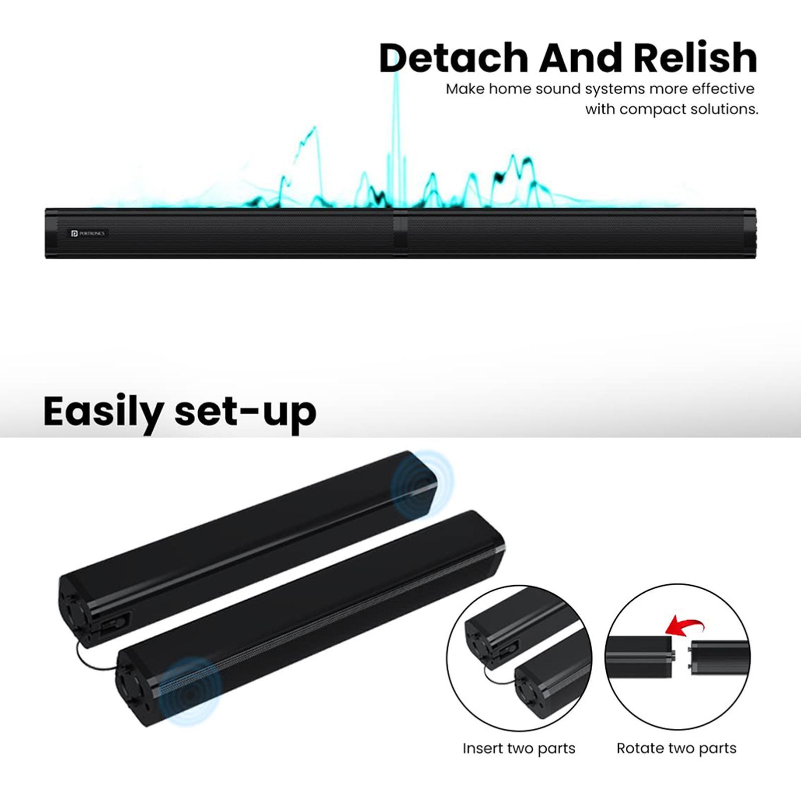 PORTRONICS Pure Sound 103 100W Bluetooth Soundbar with Remote (Lucid Quality of Bass, Black) PORTRONICS Pure Sound 103 100W Bluetooth Soundbar with Remote (Lucid Quality of Bass, Black)_7