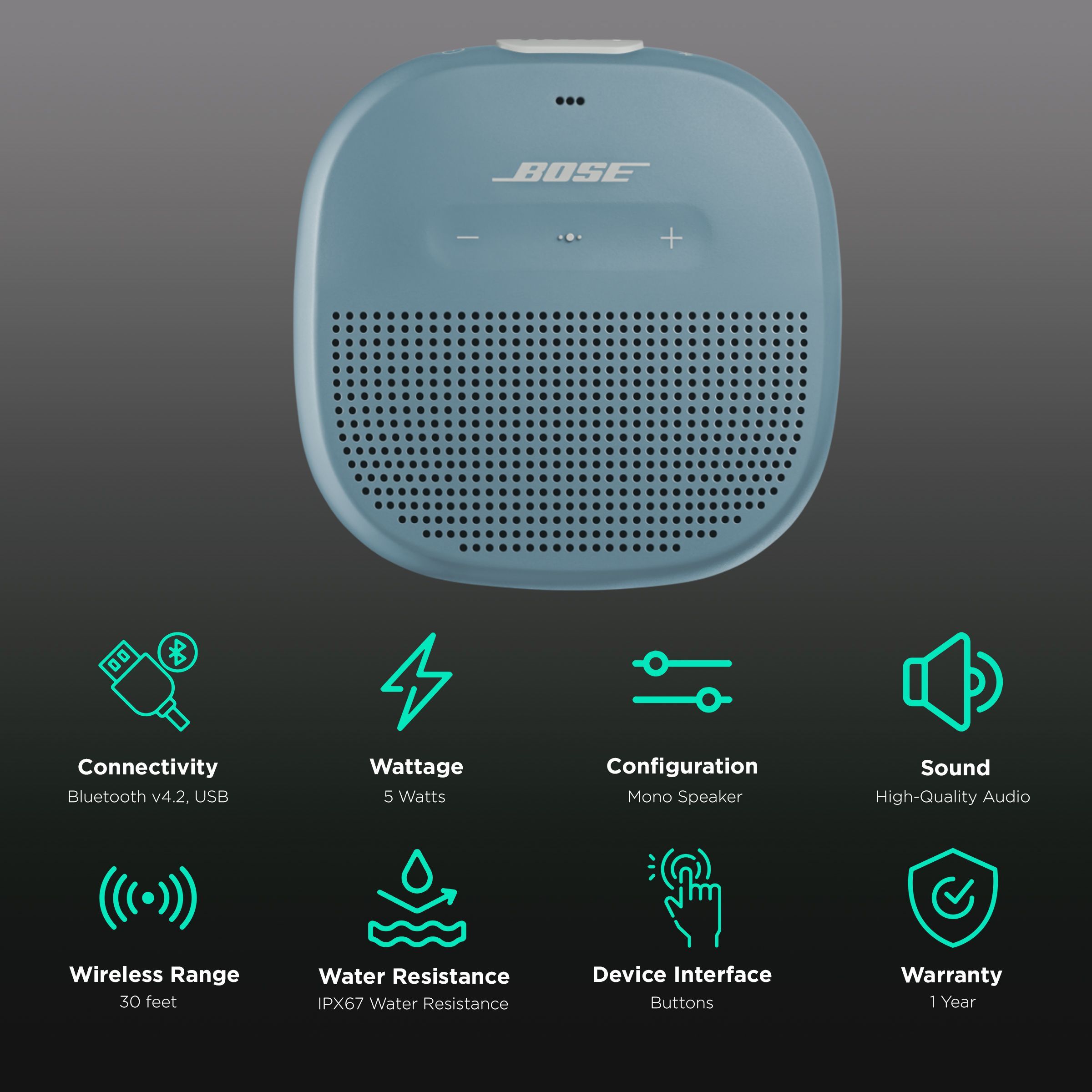 BOSE SoundLink Micro 5W Portable Bluetooth Speaker (IPX67 Water Resistant, Stereo Sound, Mono Speaker, Stone Blue)_2