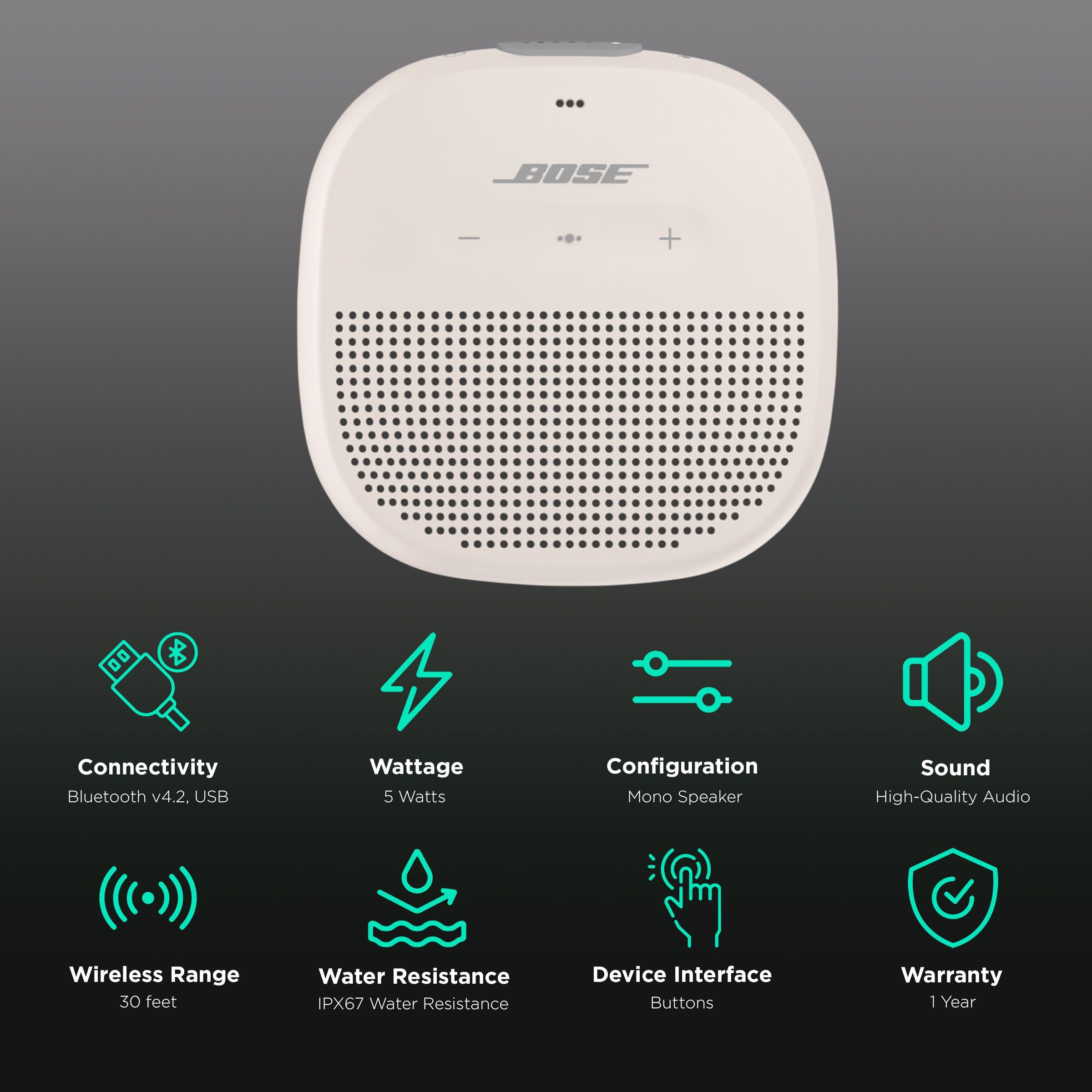 BOSE SoundLink Micro 5W Portable Bluetooth Speaker (IPX67 Water Resistant, Stereo Sound, Mono Speaker, White Smoke)_2