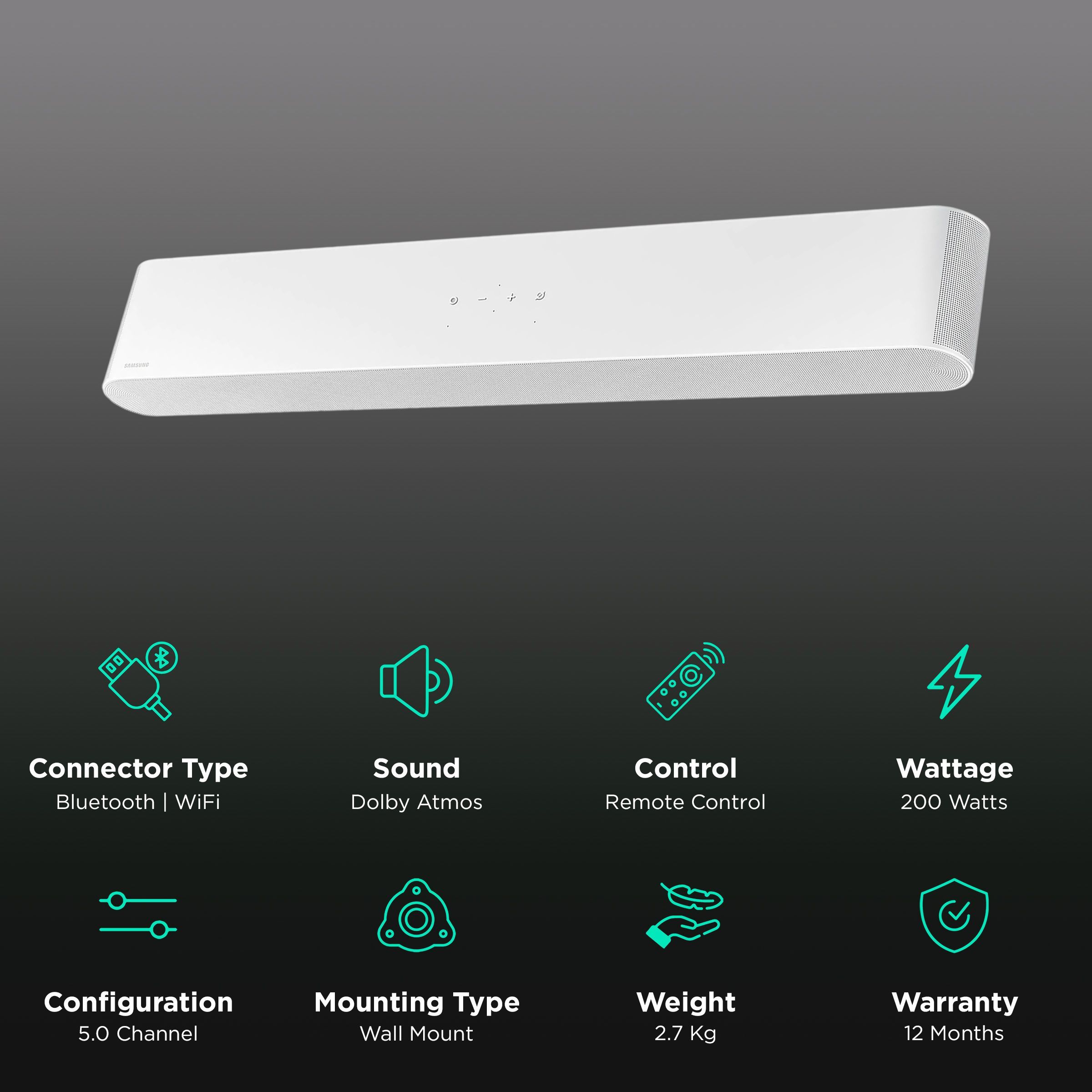 SAMSUNG S61B 200W Bluetooth Soundbar with Remote (Dolby Atmos, 5.0 Channel, White)_2