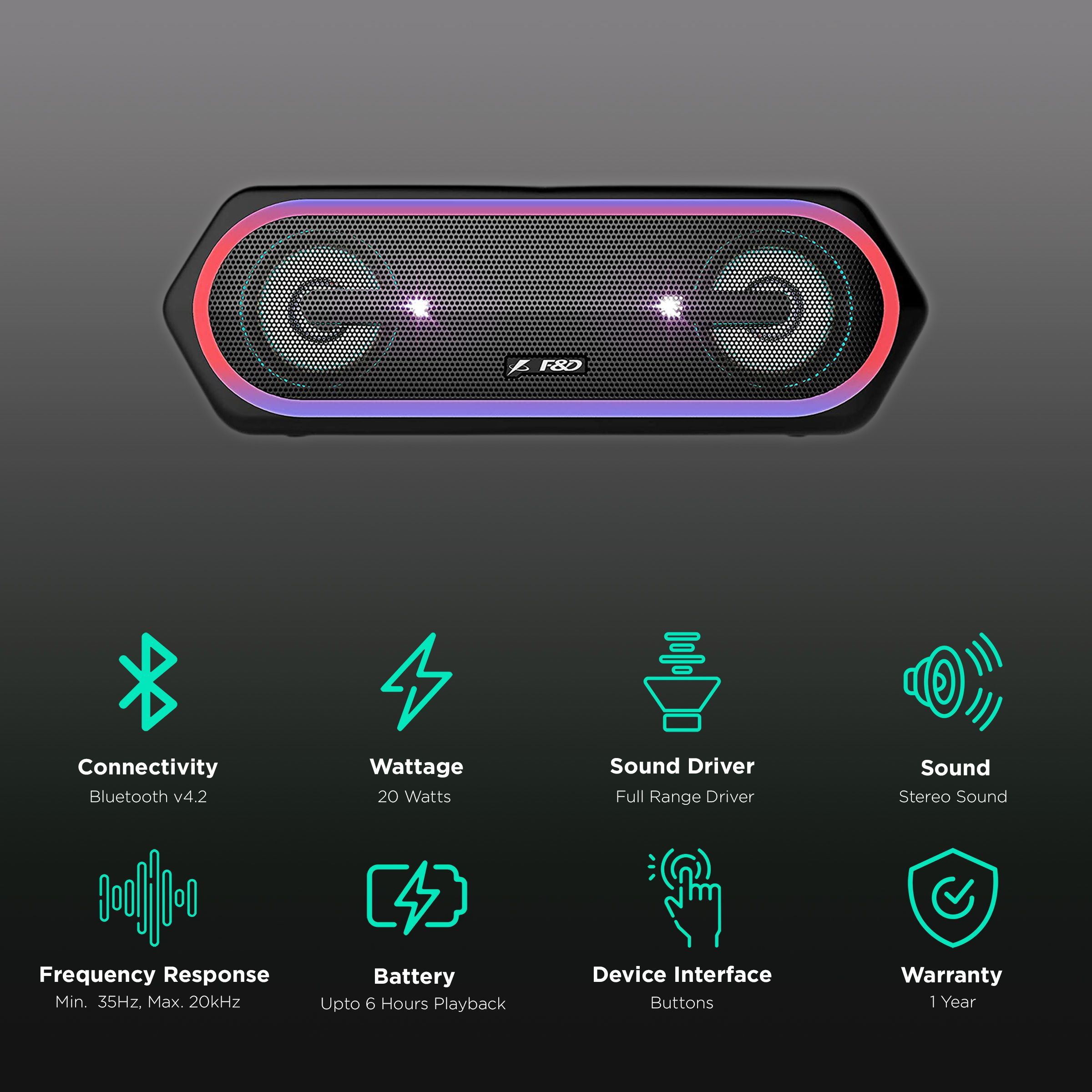 F&D 20W Portable Bluetooth Speaker (Stereo Sound, Black)_2