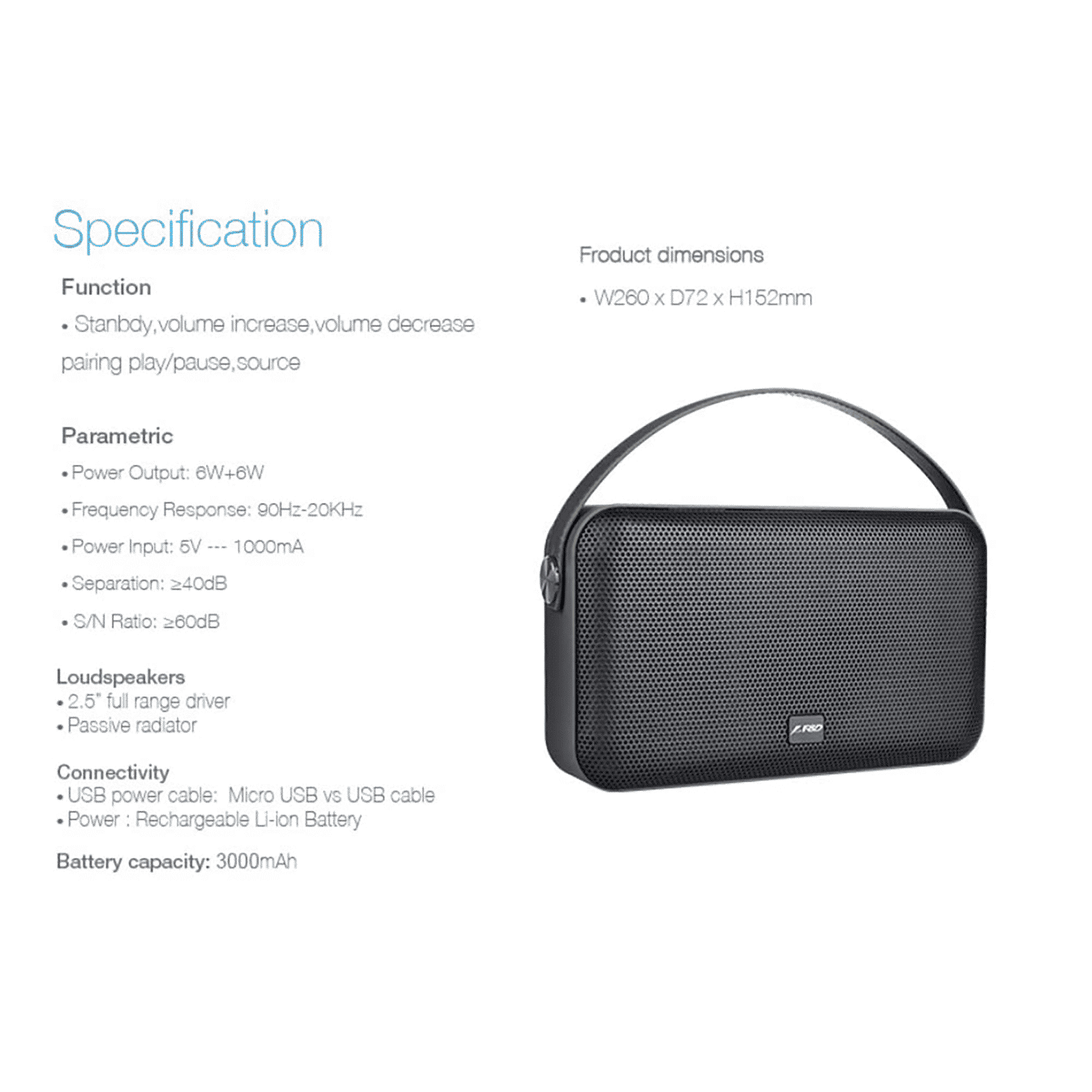 F&D 12W Portable Bluetooth Speaker (Surround Sound, Black)_7