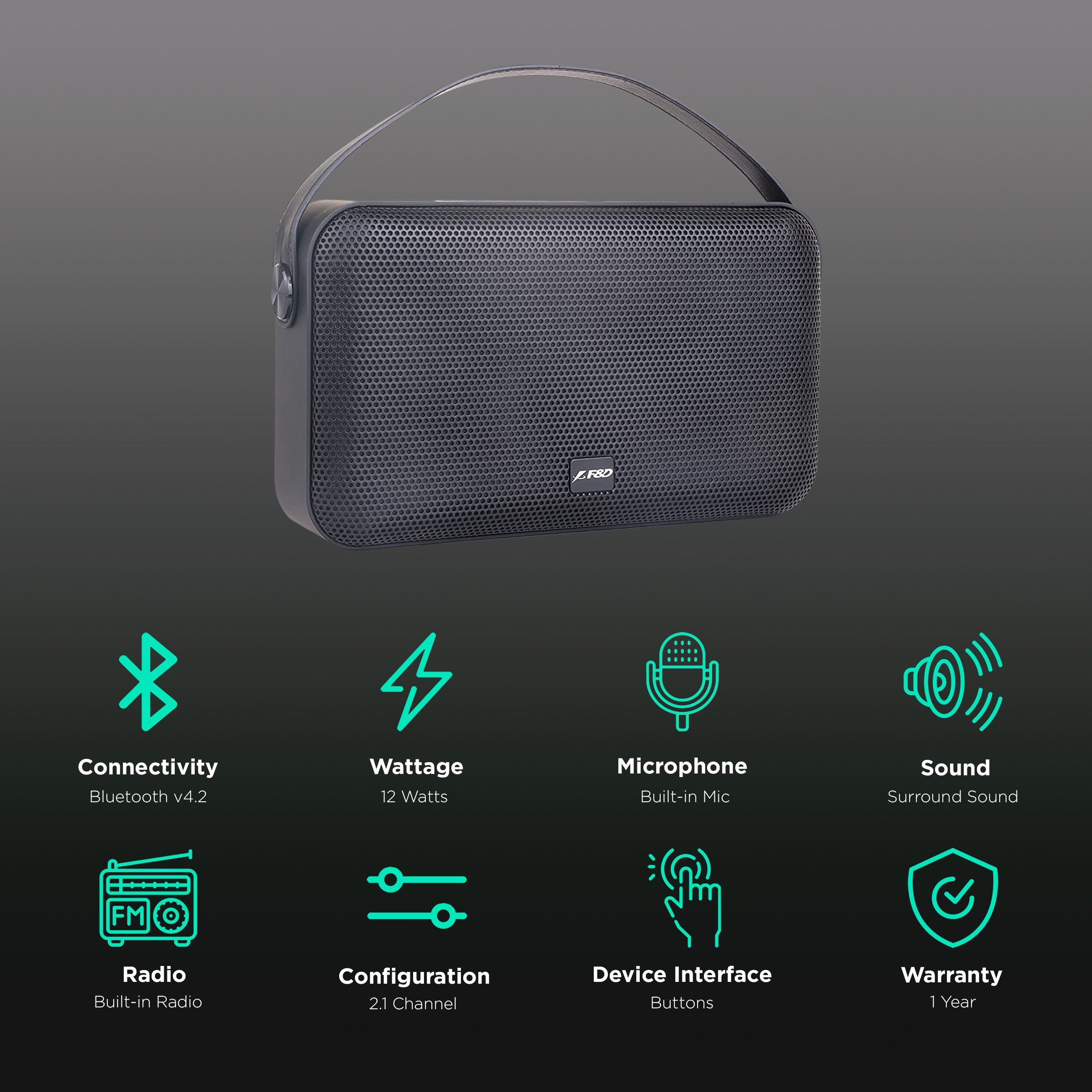 F&D 12W Portable Bluetooth Speaker (Surround Sound, Black)_2