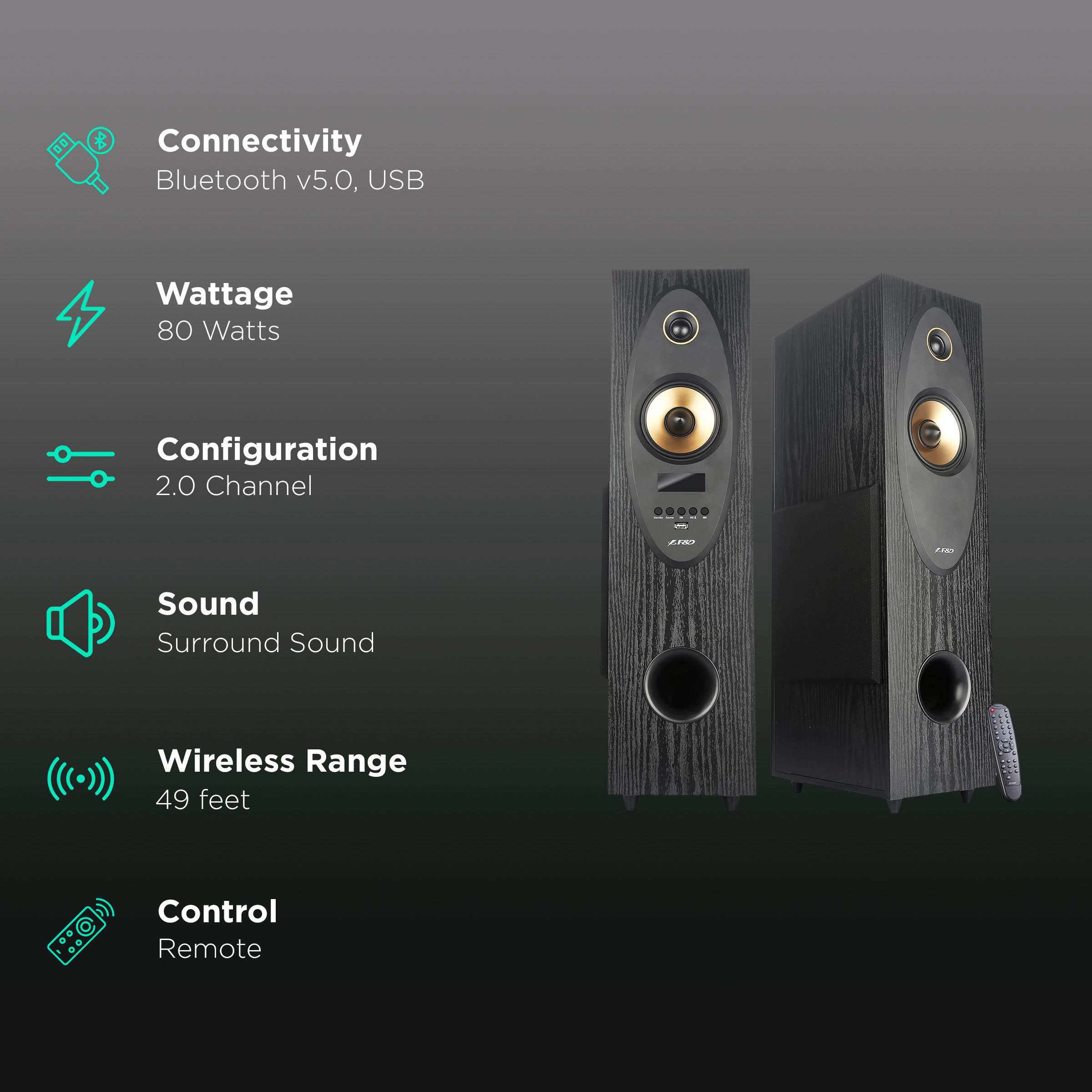 F&D 80W Bluetooth Party Speaker (Surround Sound, 2.0 Channel, Black)_2