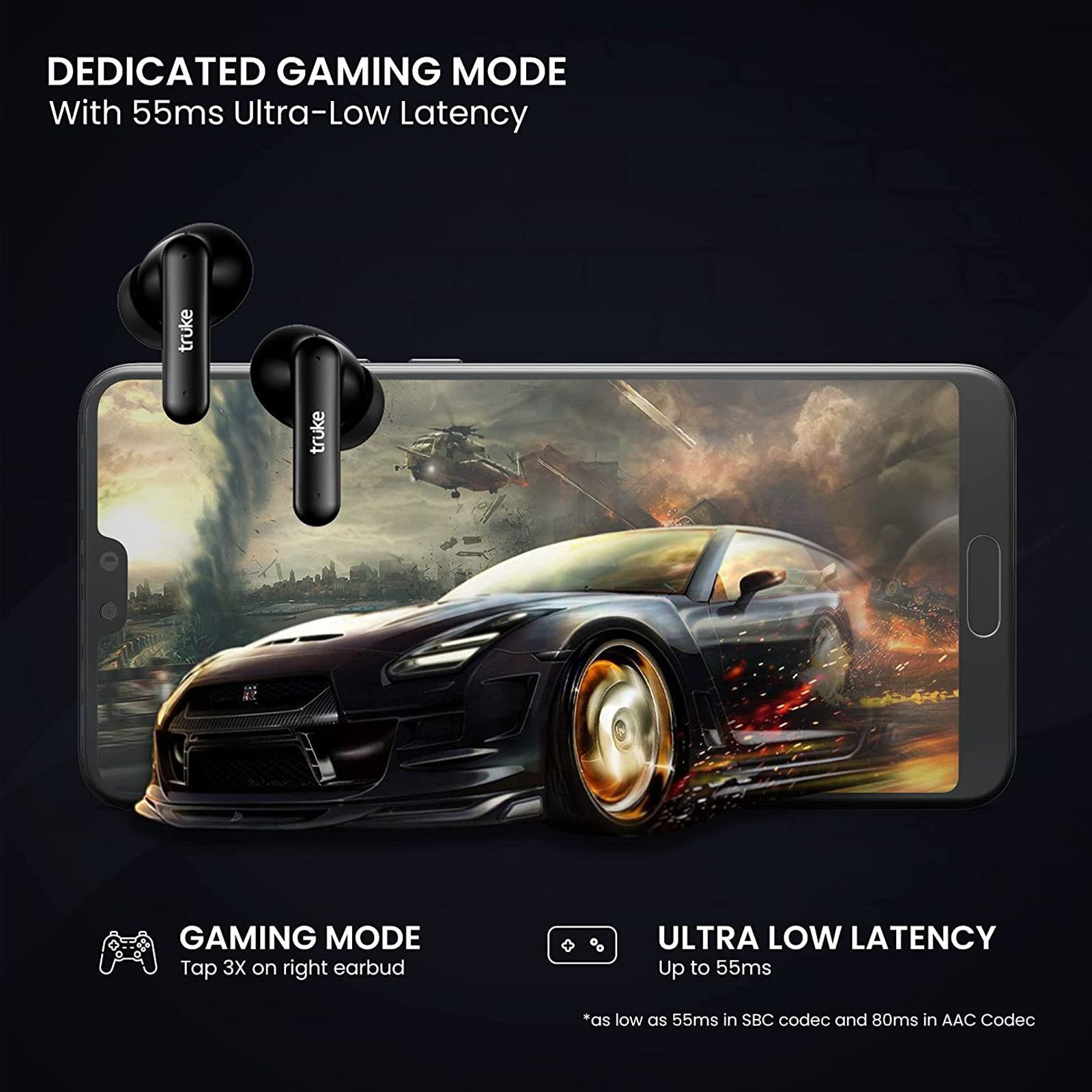 truke Air Buds Lite E1 TWS Earbuds with Enviornomental Noise Cancellation (IPX4 Waterproof, 48 Hours Playback, Black)_5