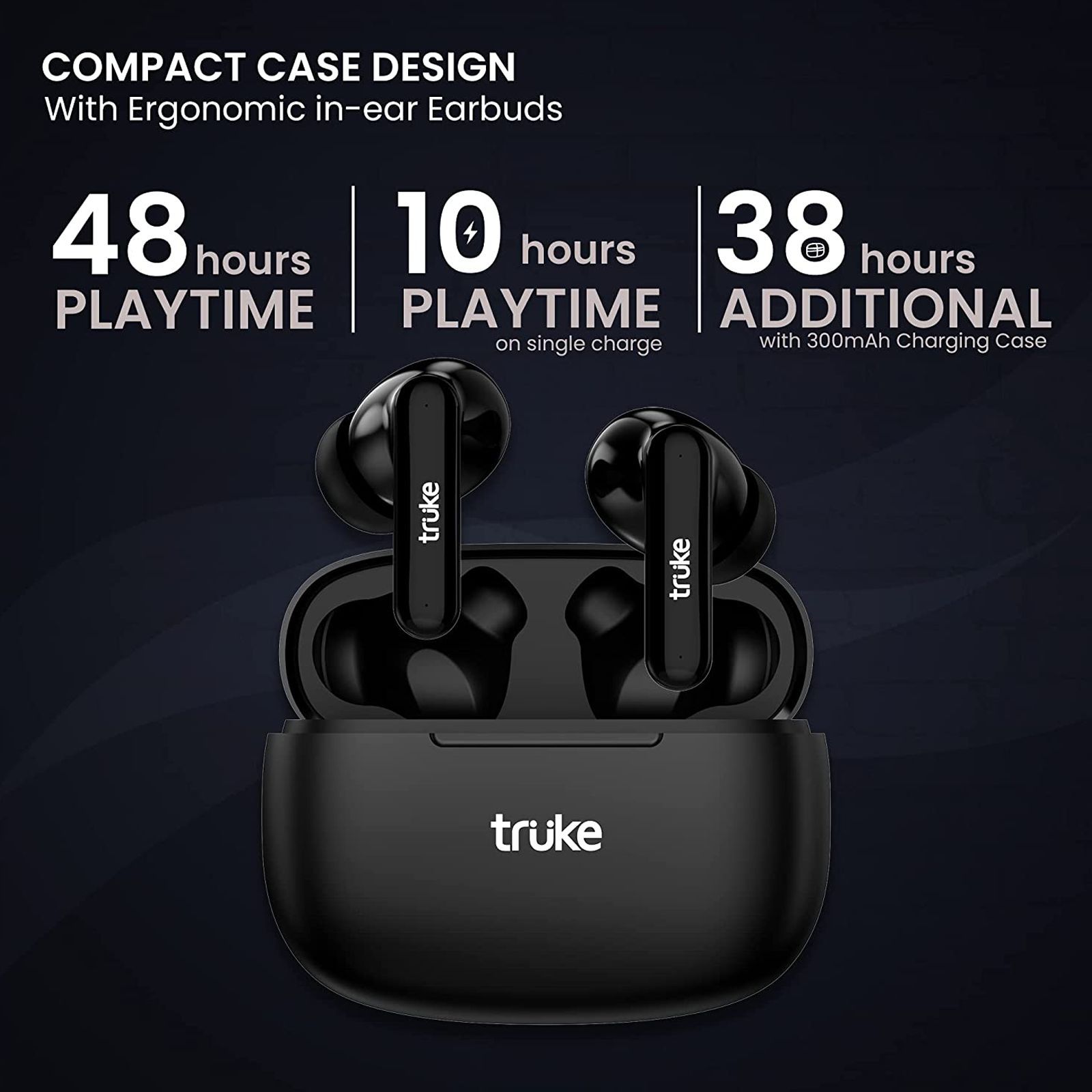 truke Air Buds Lite E1 TWS Earbuds with Enviornomental Noise Cancellation (IPX4 Waterproof, 48 Hours Playback, Black)_7
