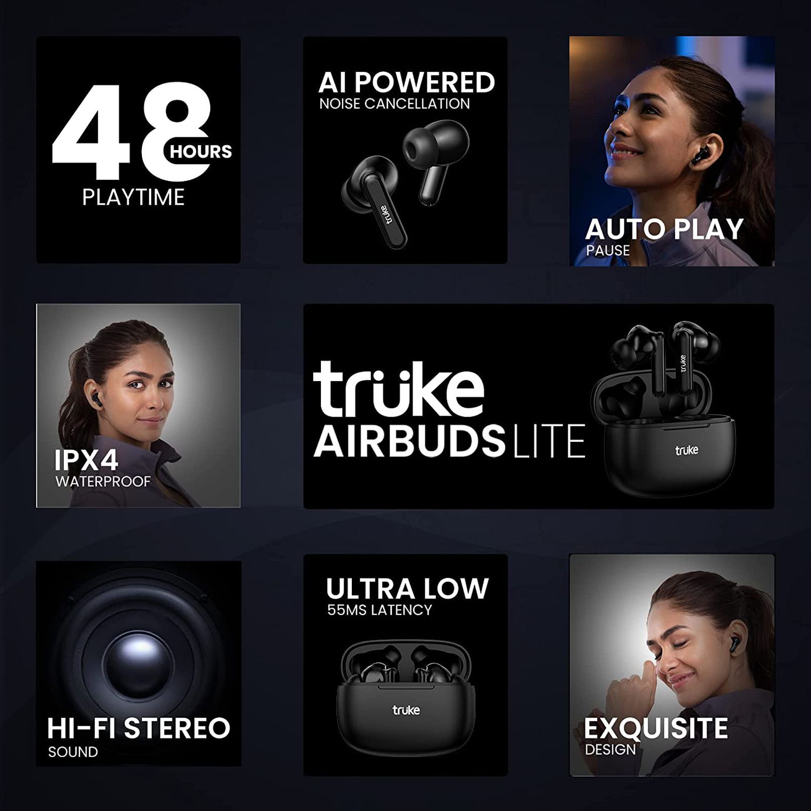 truke Air Buds Lite E1 TWS Earbuds with Enviornomental Noise Cancellation (IPX4 Waterproof, 48 Hours Playback, Black)_8