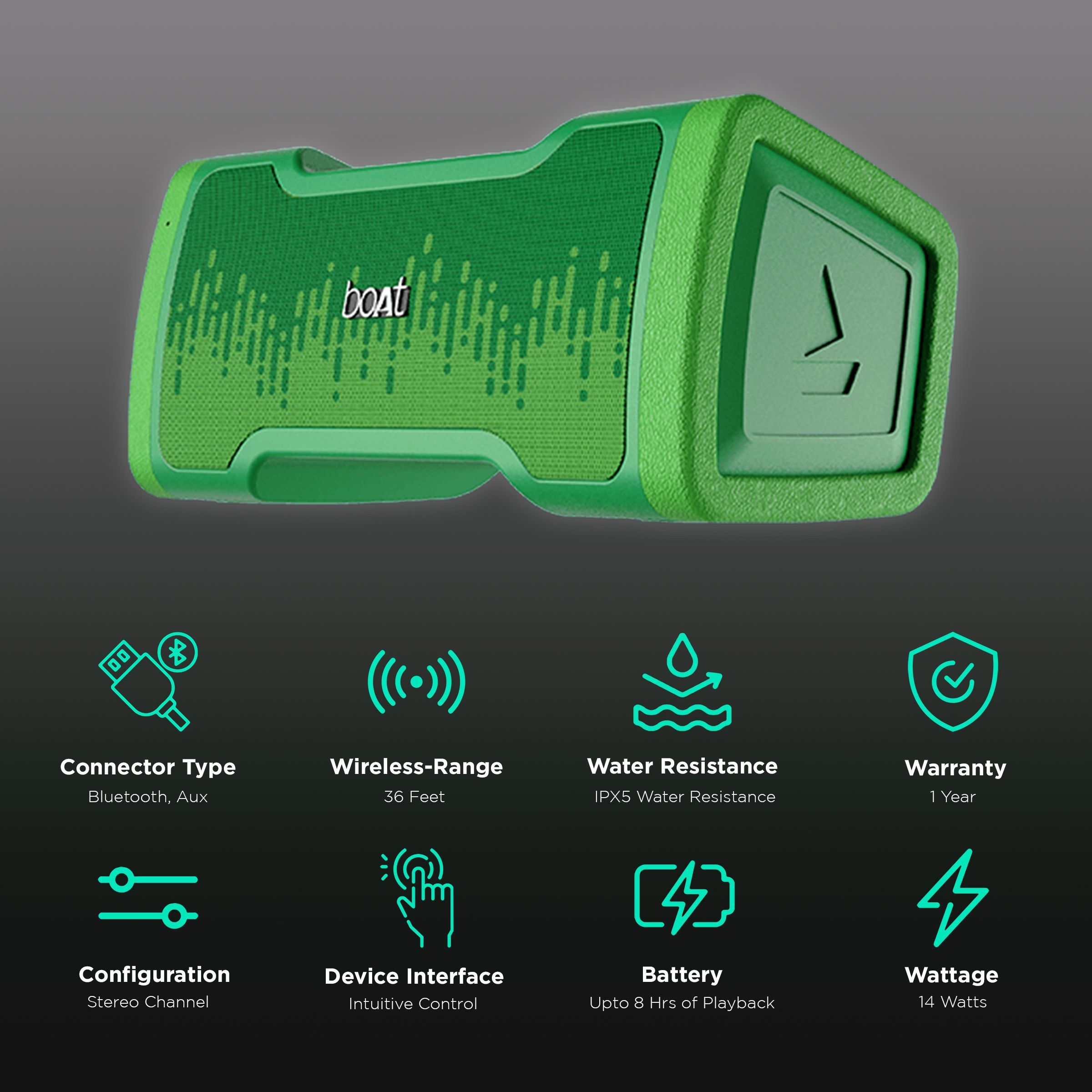boAt Stone 1000v2 14 Watts Portable Bluetooth Speaker (IPX5 Water & Splash Resistance, Goblin Green)_2