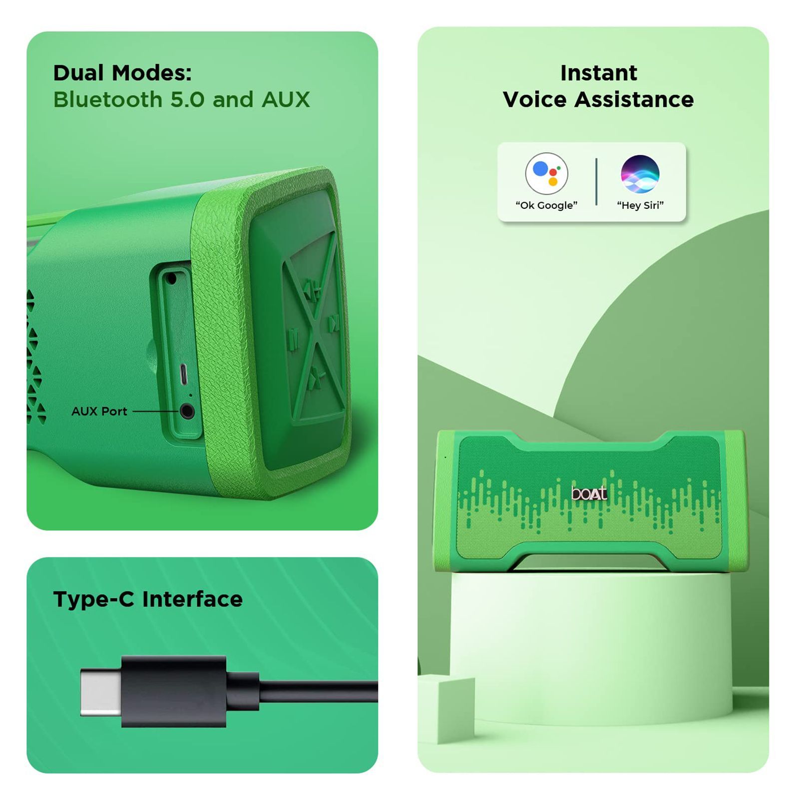 boAt Stone 1000v2 14 Watts Portable Bluetooth Speaker (IPX5 Water & Splash Resistance, Goblin Green)_3