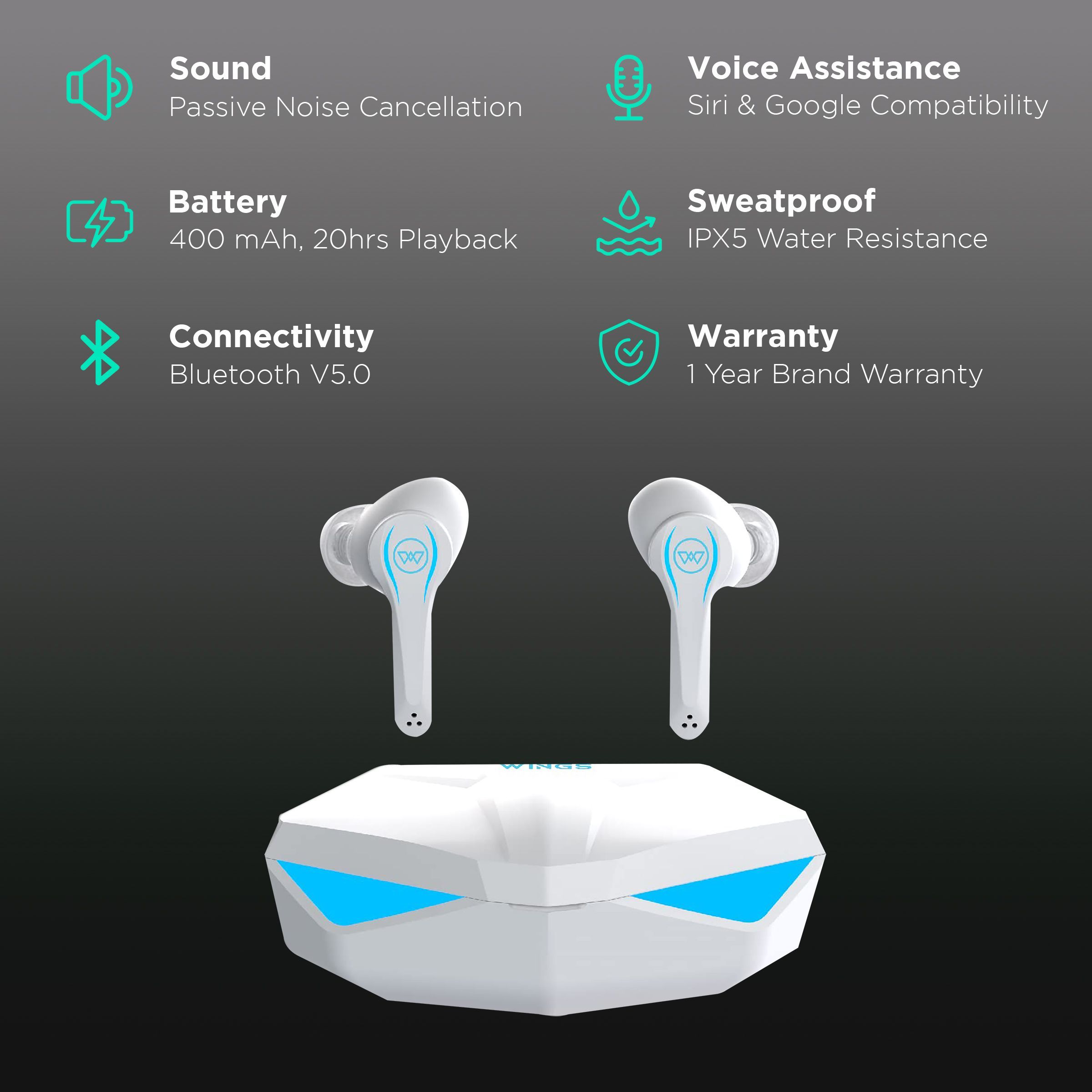 WINGS Phantom TWS Earbuds with Passive Noise Cancellation (IPX5 Sweat & Water Resistant, 30 Hours Playback, White)_2