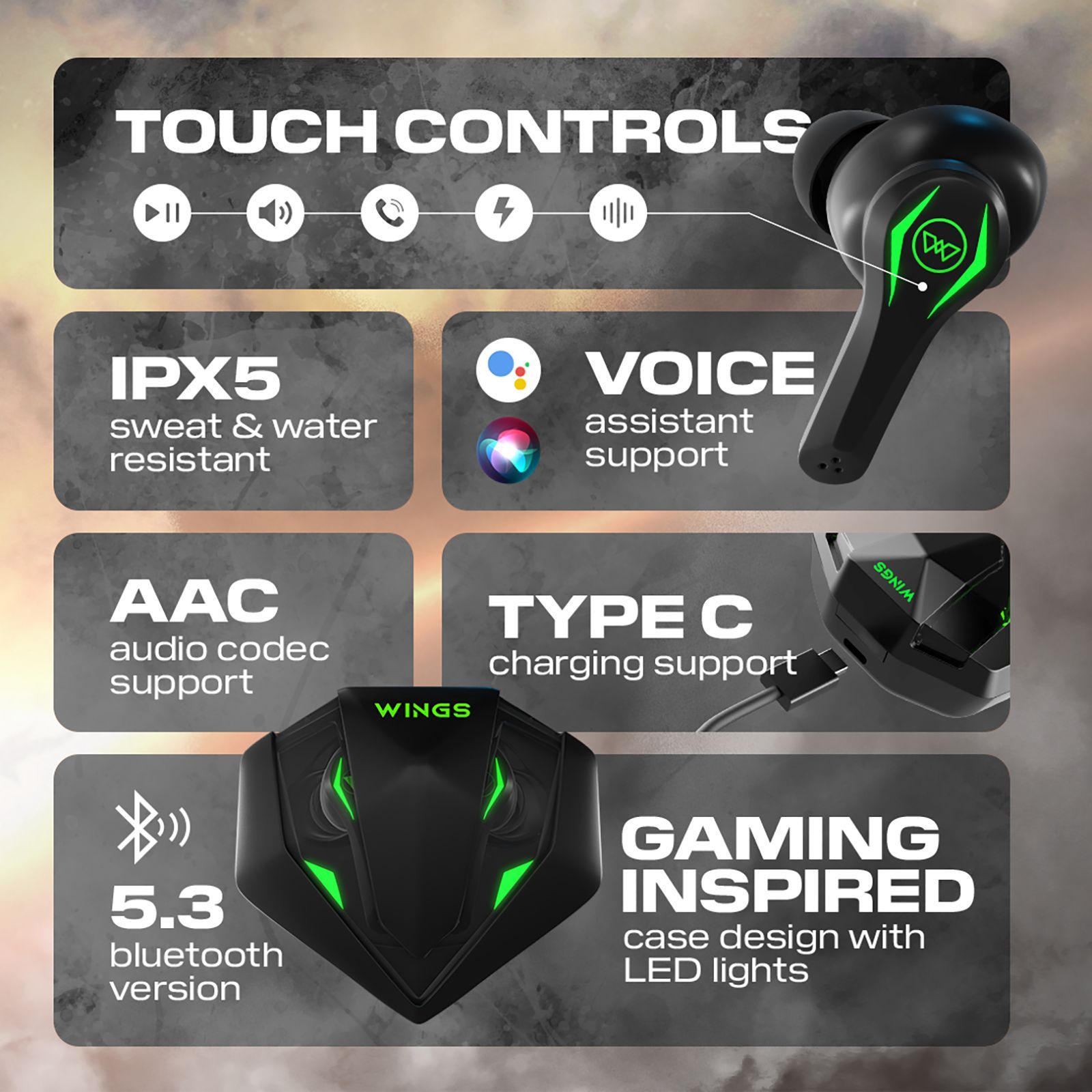 WINGS Phantom Pro TWS Earbuds with Environmental Noise Cancellation (IPX5 Water Resistant, 40 Hours Playtime, Black)_10