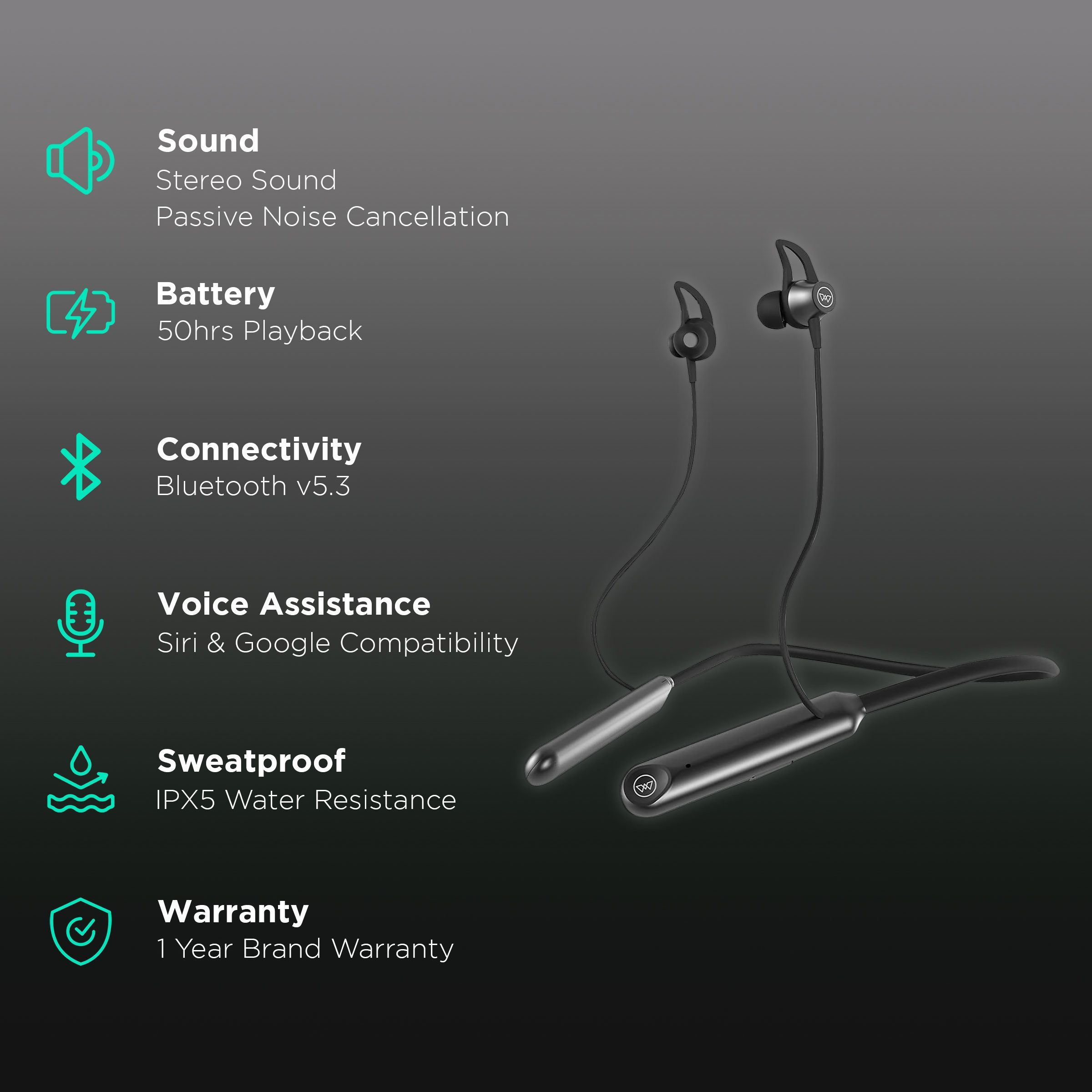 WINGS Phantom 205 Neckband with Environmental Noise Cancellation (IPX5 Sweat & Water Resistant, Gaming Mode, Black)_2