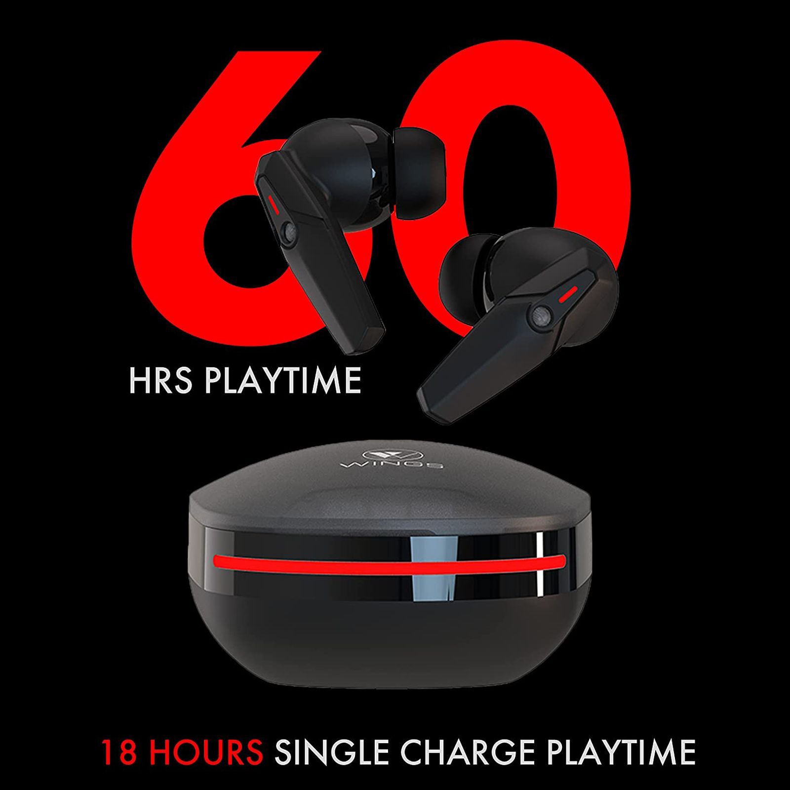 WINGS Phantom 105 TWS Earbuds with Environmental Noise Cancellation (IPX5 Water Resistant, 60 Hours Playtime, Black)_10