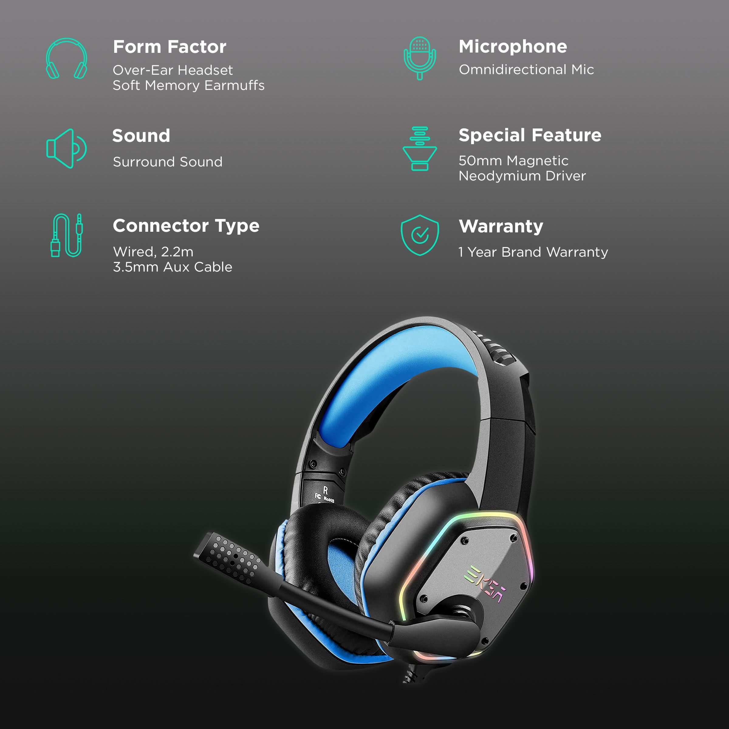 EKSA E1000 Wired Gaming Headset with Noise Isolation (7.1 Virtual Surround Sound, Over Ear, Blue) EKSA E1000 Wired Gaming Headset with Noise Isolation (7.1 Virtual Surround Sound, Over Ear, Blue)_2