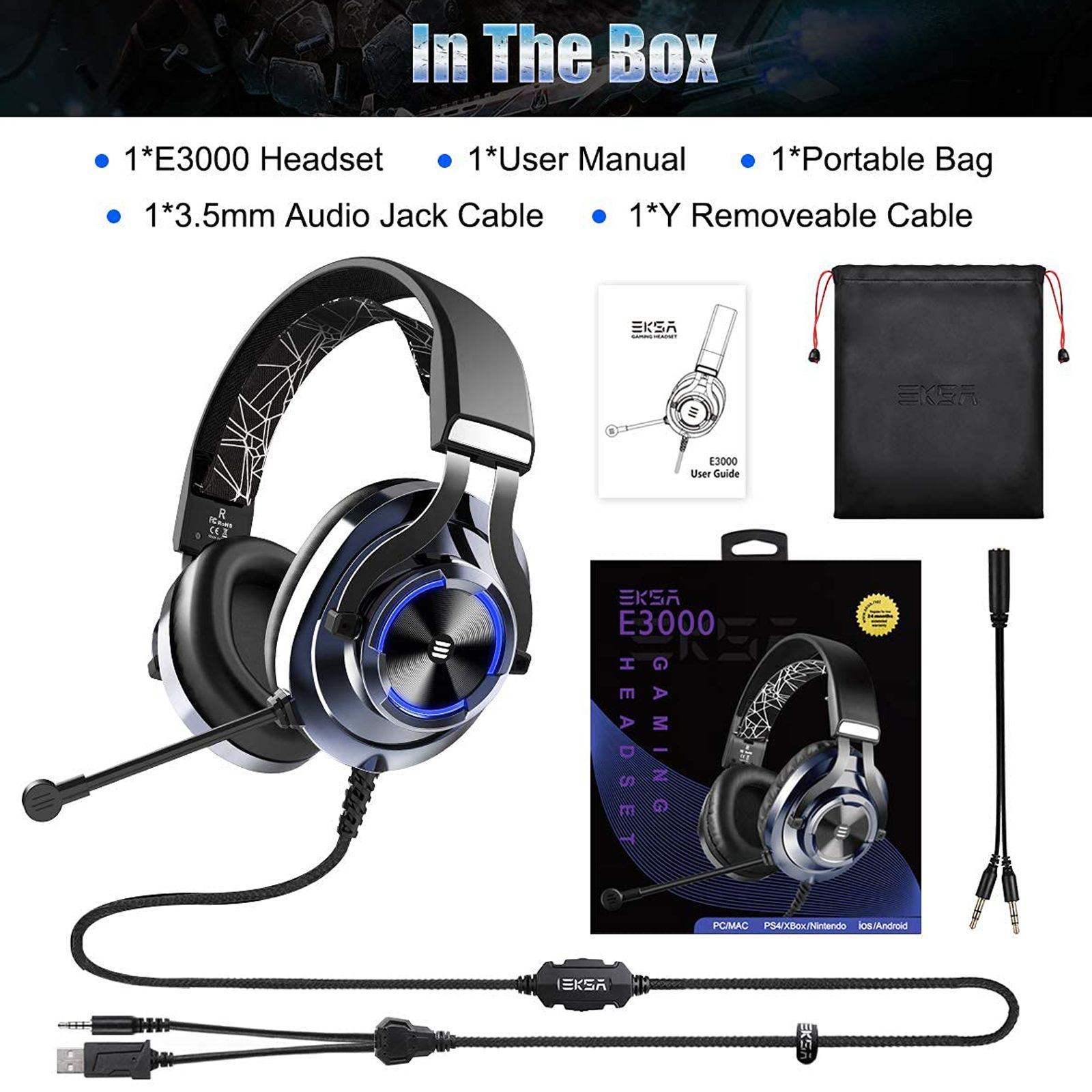 EKSA E3000 Wired Gaming Headset with Environmental Noise Cancellation (RGB light, Over Ear, Blue) EKSA E3000 Wired Gaming Headset with Environmental Noise Cancellation (RGB light, Over Ear, Blue)_9