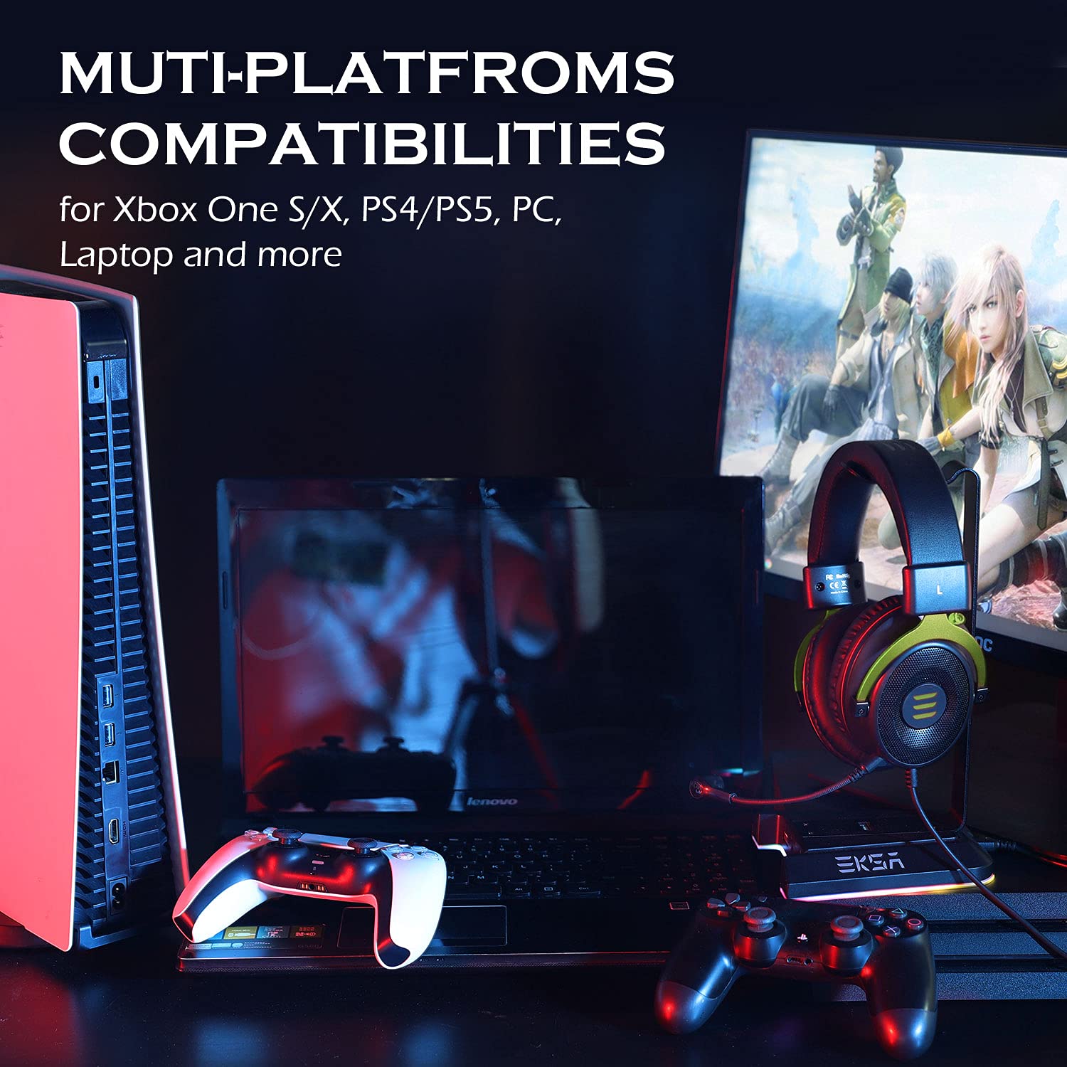 EKSA E900 Wired Gaming Headset (Stereo Bass Sound, Over Ear, Green) EKSA E900 Wired Gaming Headset (Stereo Bass Sound, Over Ear, Green)_2