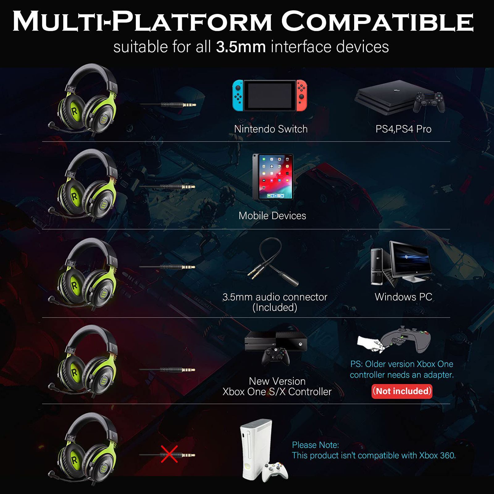 EKSA E900 Wired Gaming Headset (Stereo Bass Sound, Over Ear, Green) EKSA E900 Wired Gaming Headset (Stereo Bass Sound, Over Ear, Green)_3