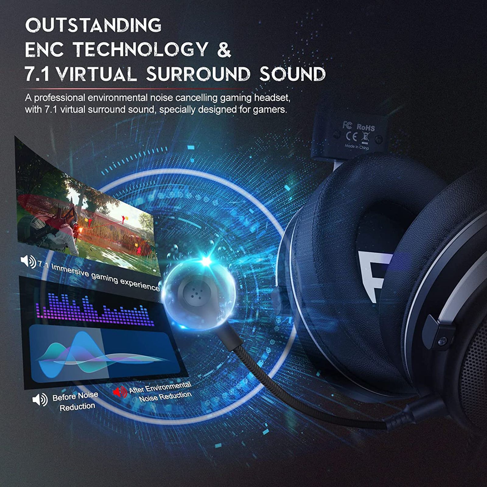 EKSA E900 Plus Wired Gaming Headset with Environmental Noise Cancellation (7.1 Surround Sound, Over Ear, Blue)_6