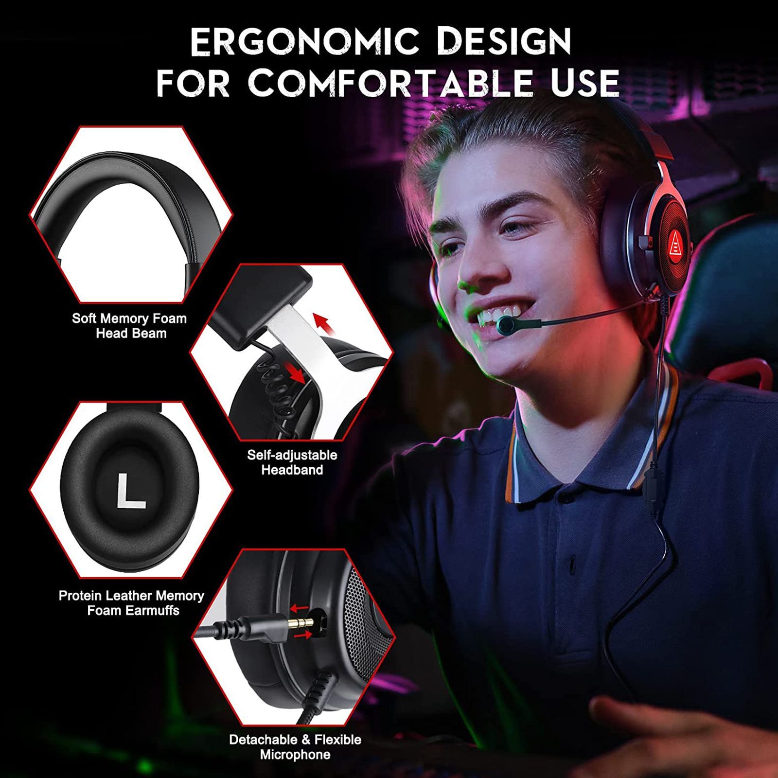 EKSA E900 Plus Wired Gaming Headset with Environmental Noise Cancellation (7.1 Surround Sound, Over Ear, Blue)_7