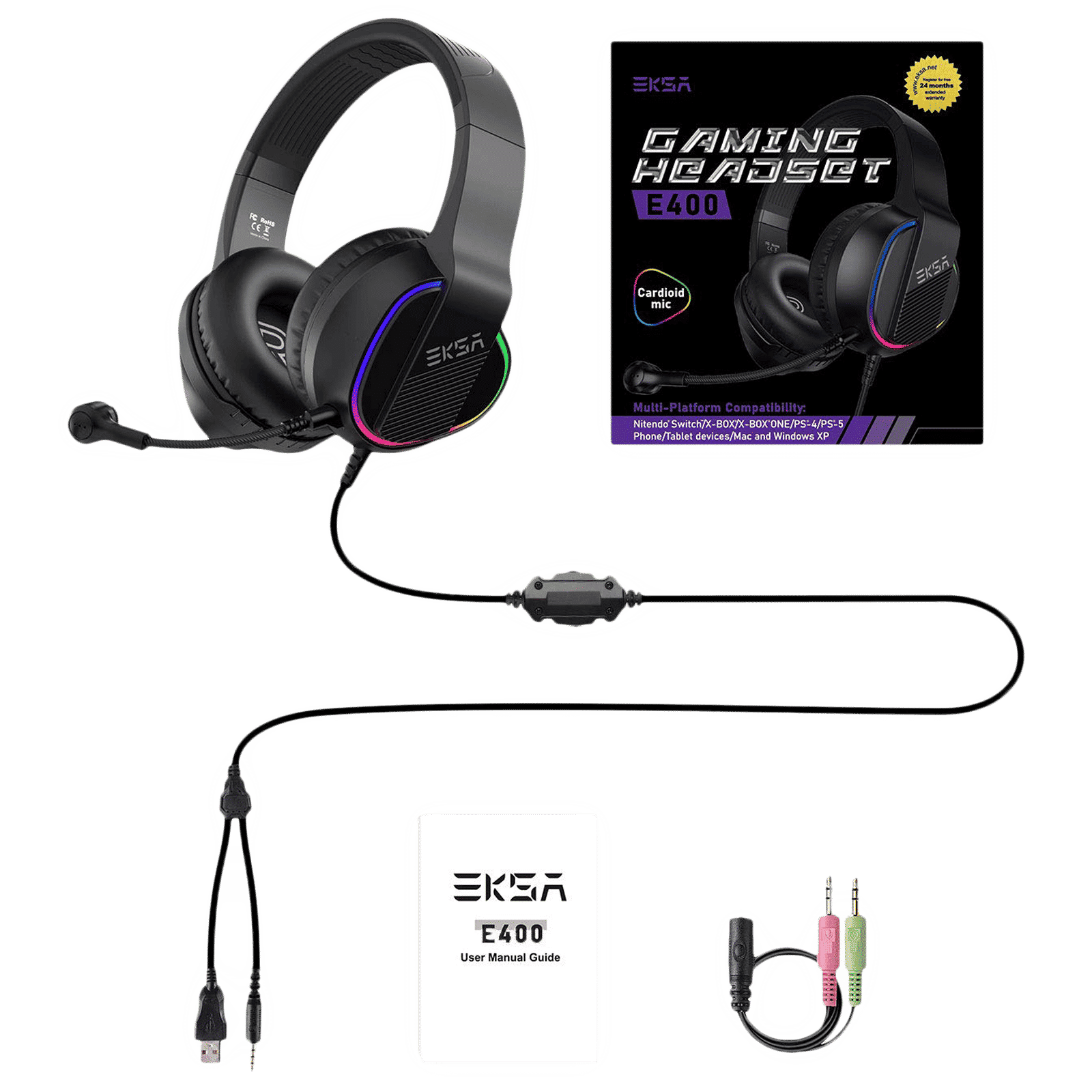 EKSA E400 Wired Gaming Headset (3D Stereo Sound, On Ear, Black)_7