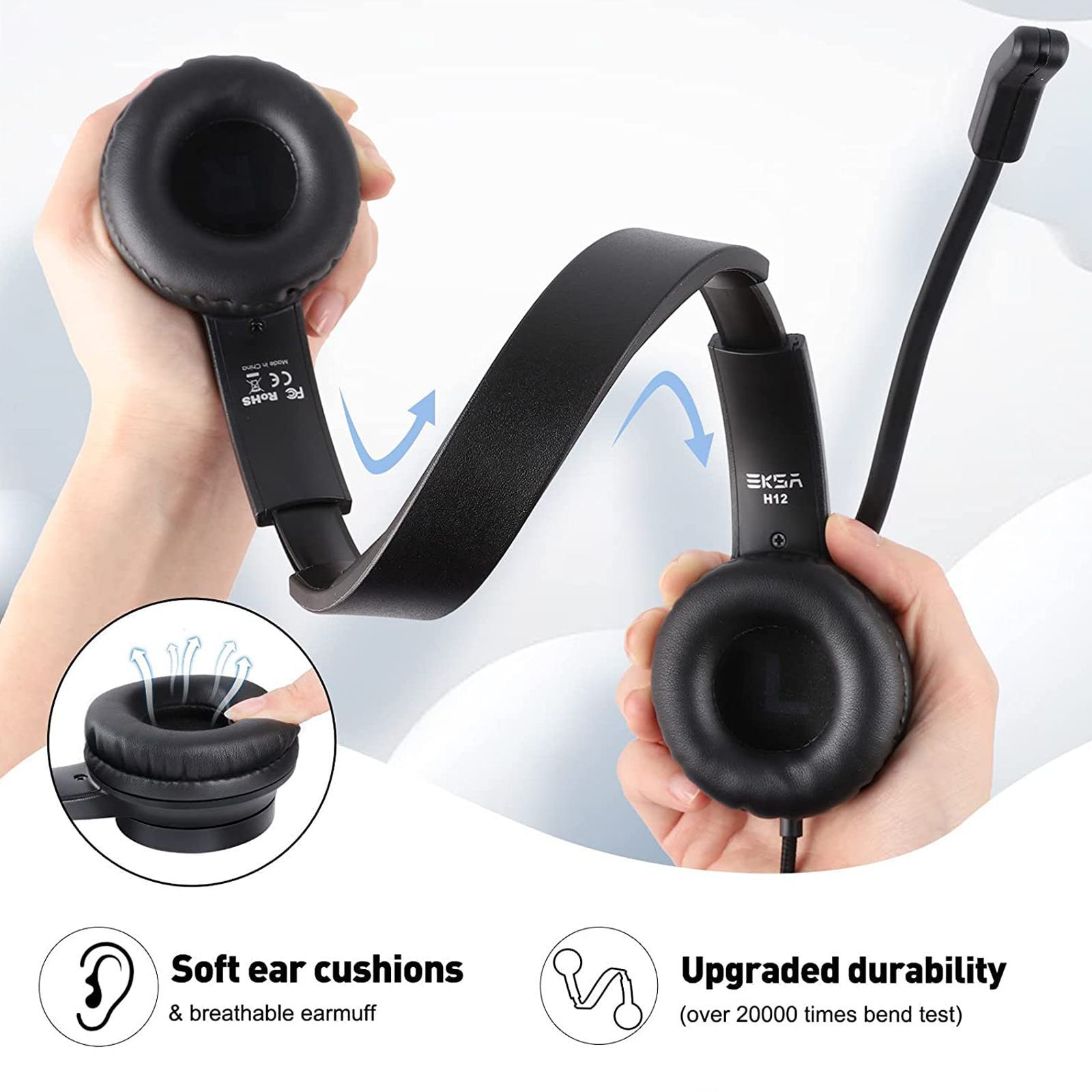 EKSA H12 Wired Gaming Headset (Stereo Sound, Over Ear, Black)_5