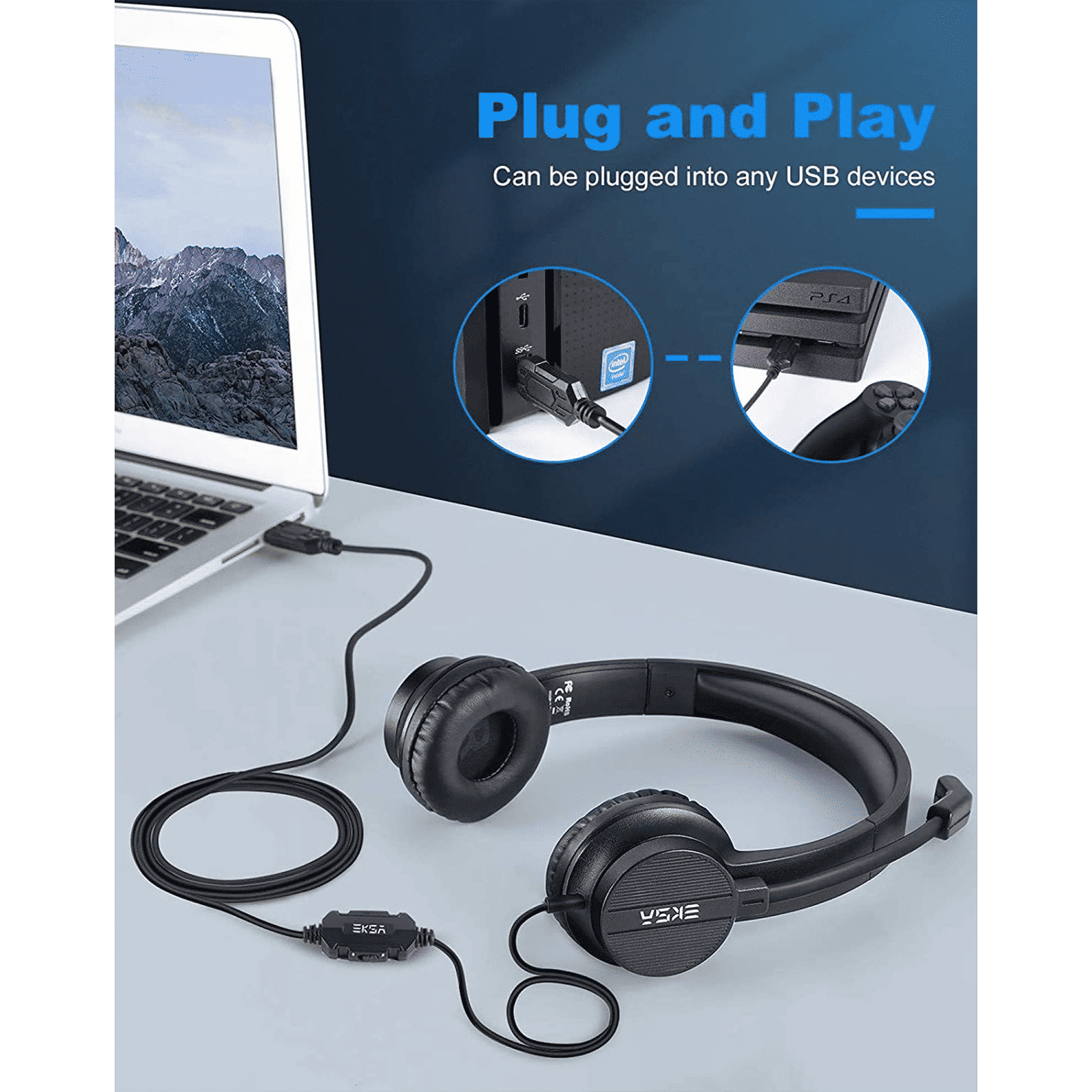 EKSA H12E Wired Headset with Mic (Over Ear, Black)_4