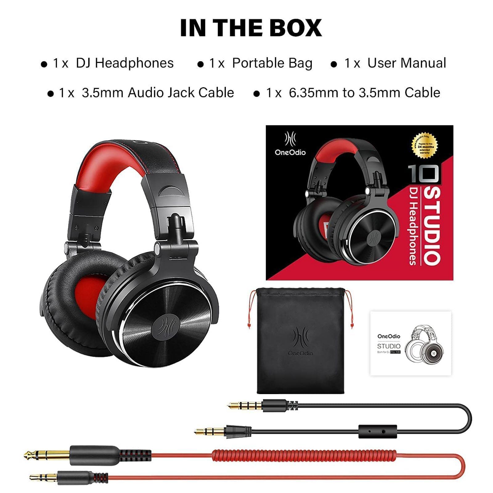 OneOdio Pro 10 PRO10WDBR Wired Headphone with Mic (On Ear, Black & Red)_7