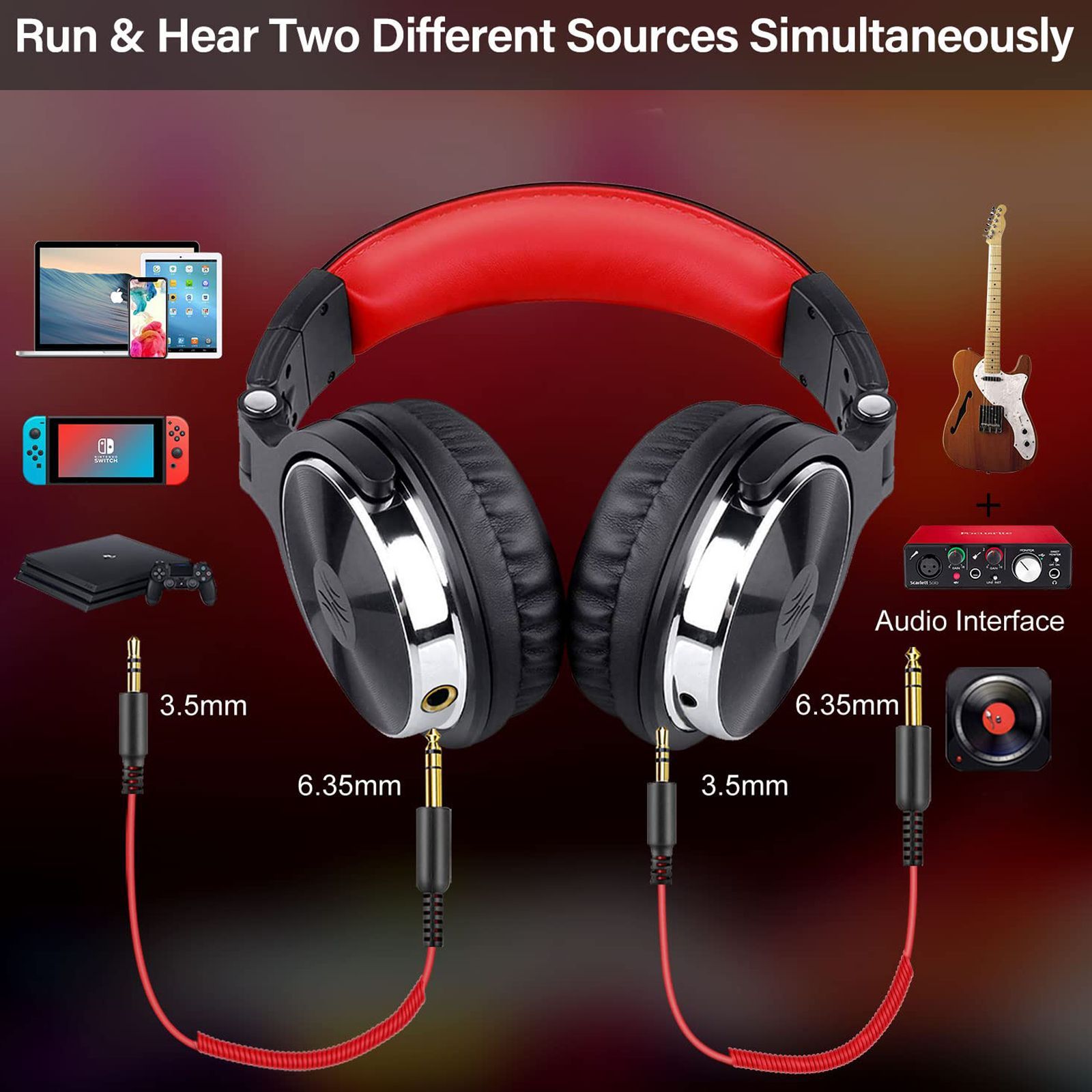 OneOdio Pro 10 PRO10WDBR Wired Headphone with Mic (On Ear, Black & Red)_8