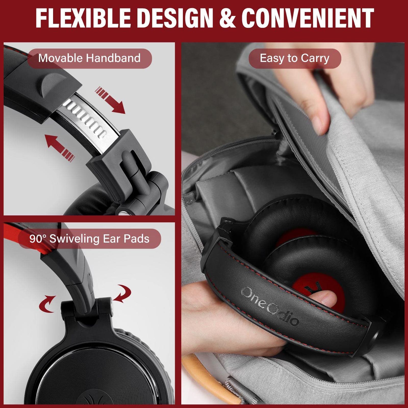 OneOdio Pro 10 PRO10WDBR Wired Headphone with Mic (On Ear, Black & Red)_9