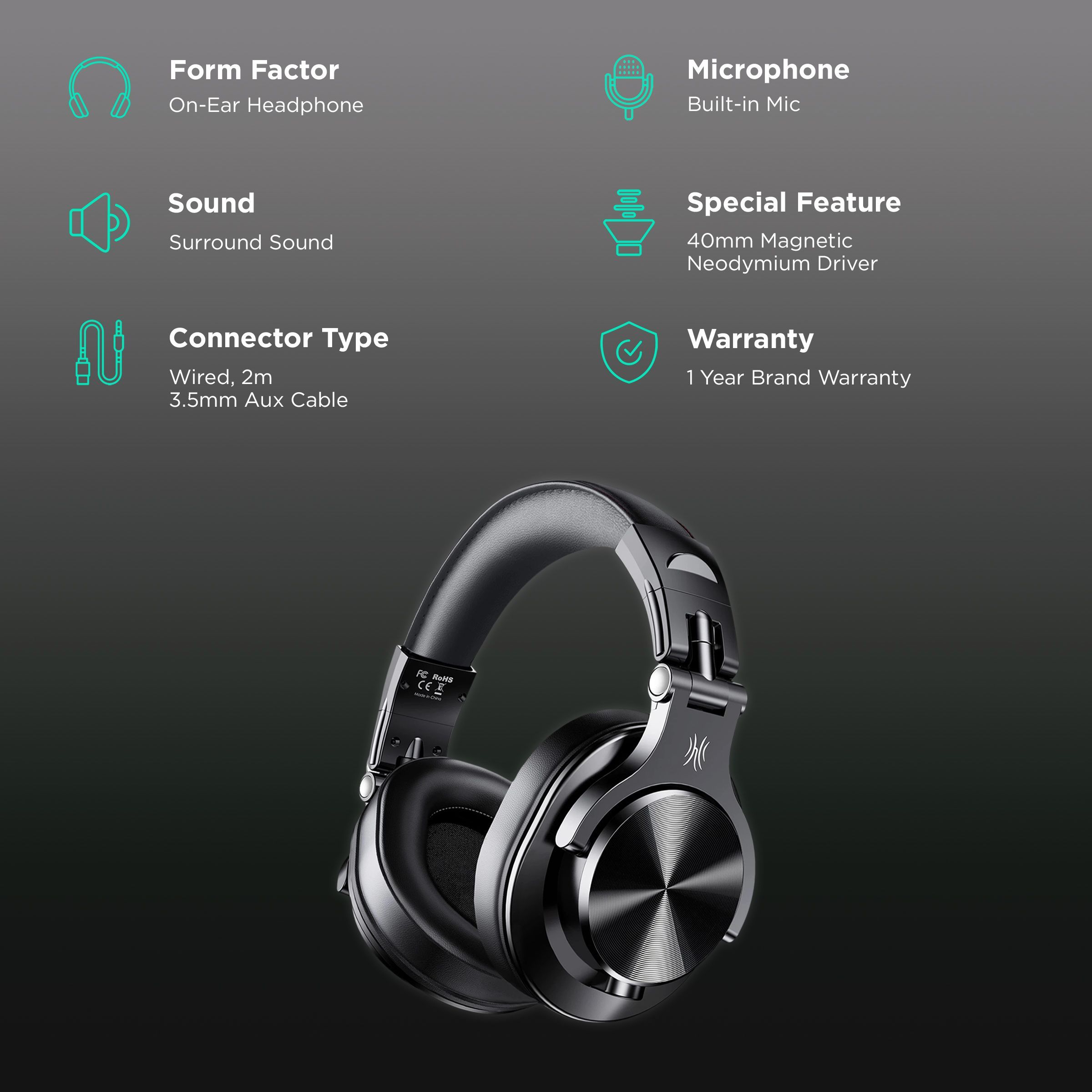 OneOdio A71 A71WDB Wired Gaming Headset with Noise Isolation (High Quality Sound, On Ear, Black)_2