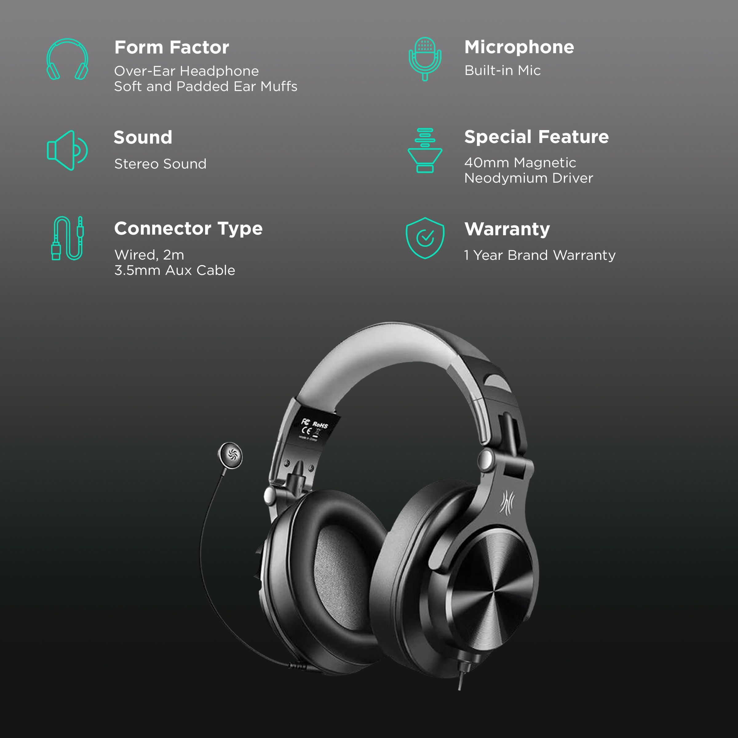 OneOdio A71D A71DWDGMB Wired Gaming Headset (Stereo Sound, On Ear, Black)_2