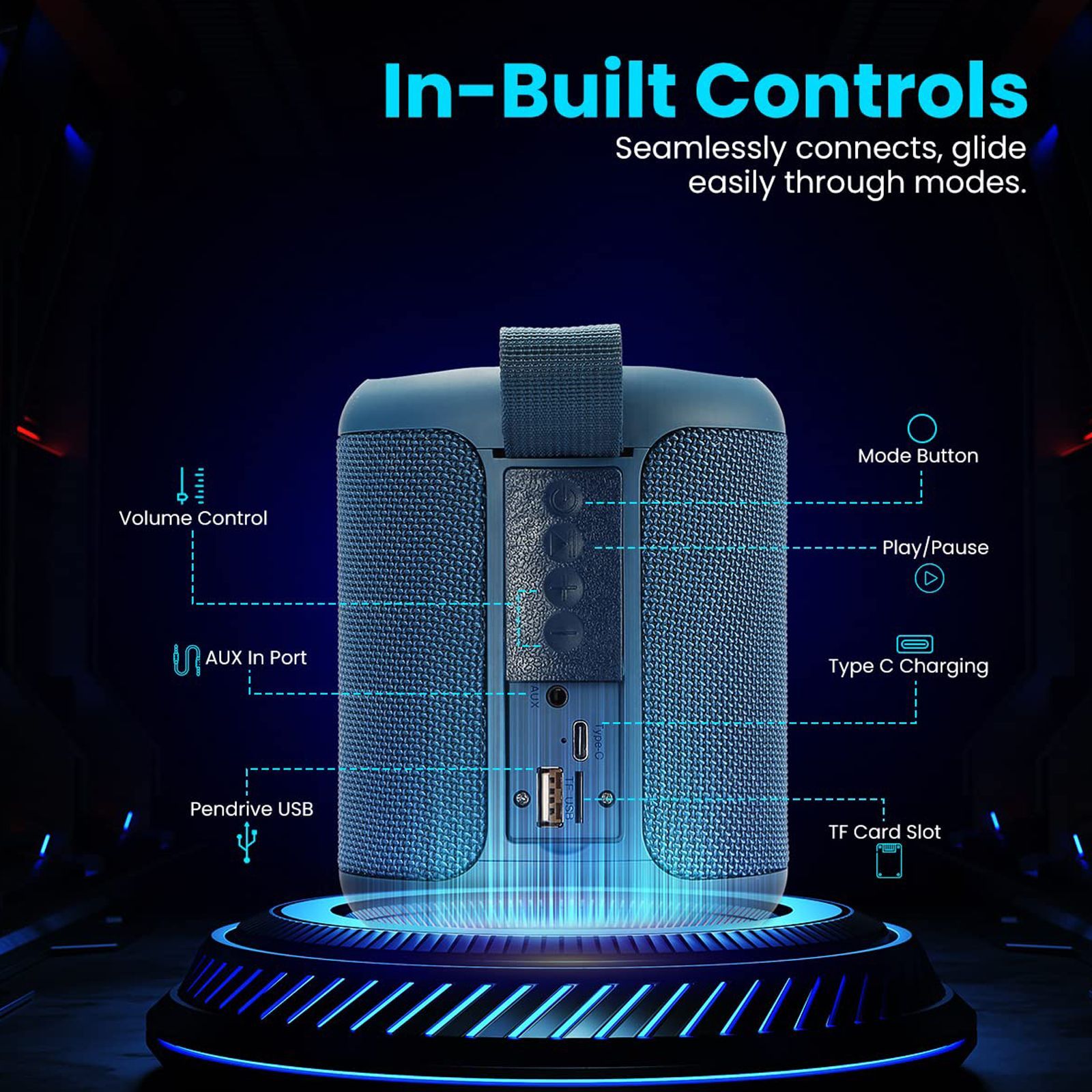 PORTRONICS SoundDrum P 20 Watts Portable Bluetooth Speaker (Multimedia Connectivity, POR-1579, Blue)_9