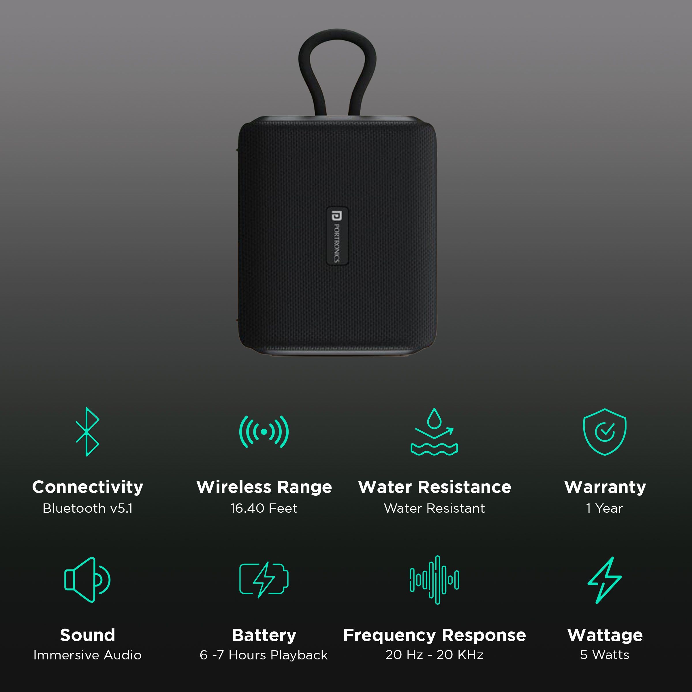 PORTRONICS Buzz 5W Portable Bluetooth Speaker (Water Resistant, Immersive Sound, Mono Channel, Black) PORTRONICS Buzz 5W Portable Bluetooth Speaker (Water Resistant, Immersive Sound, Mono Channel, Black)_2