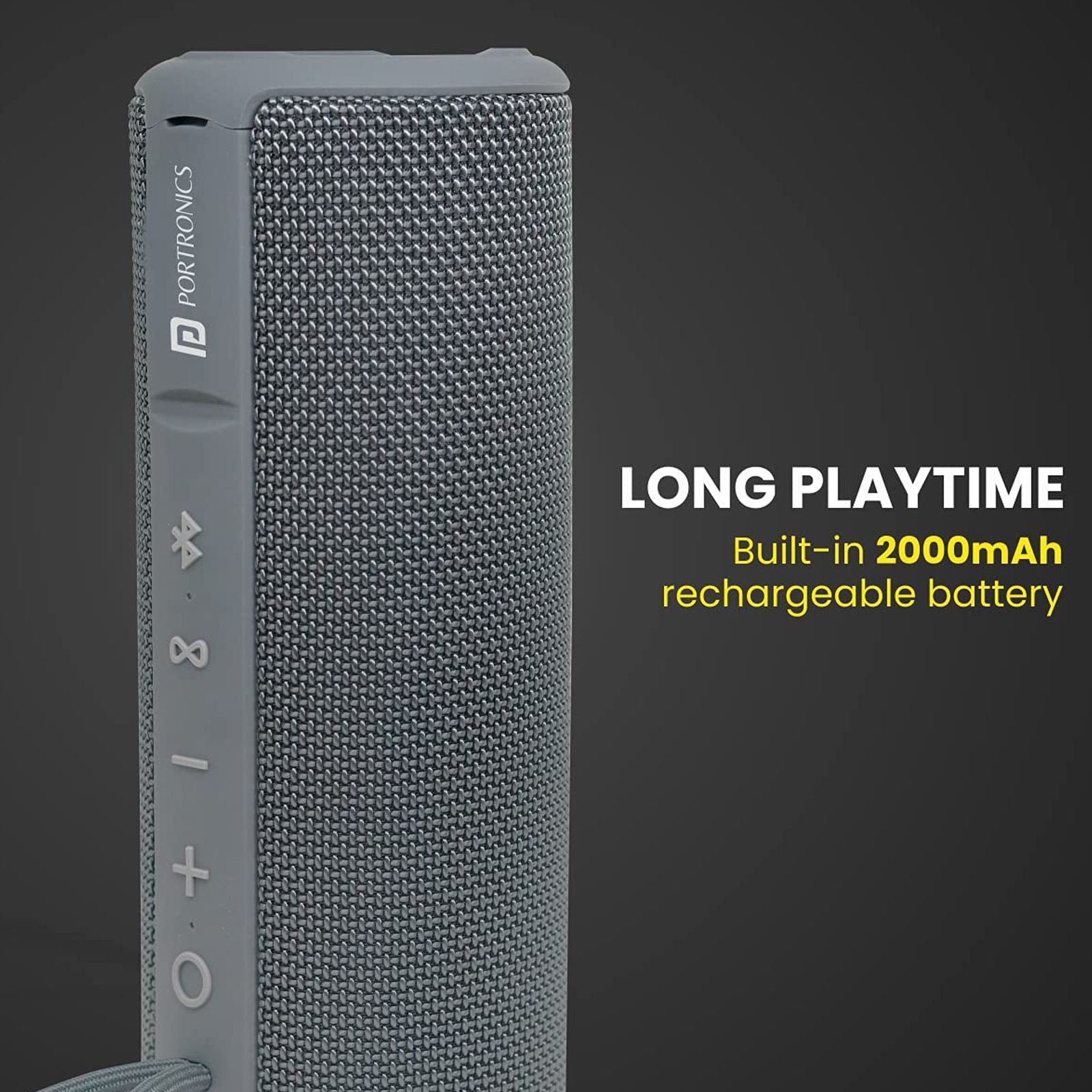 PORTRONICS Breeze Plus 20W Portable Bluetooth Speaker (IPX6 Water Resistant, Surround Sound, Stereo Channel, Grey)_4