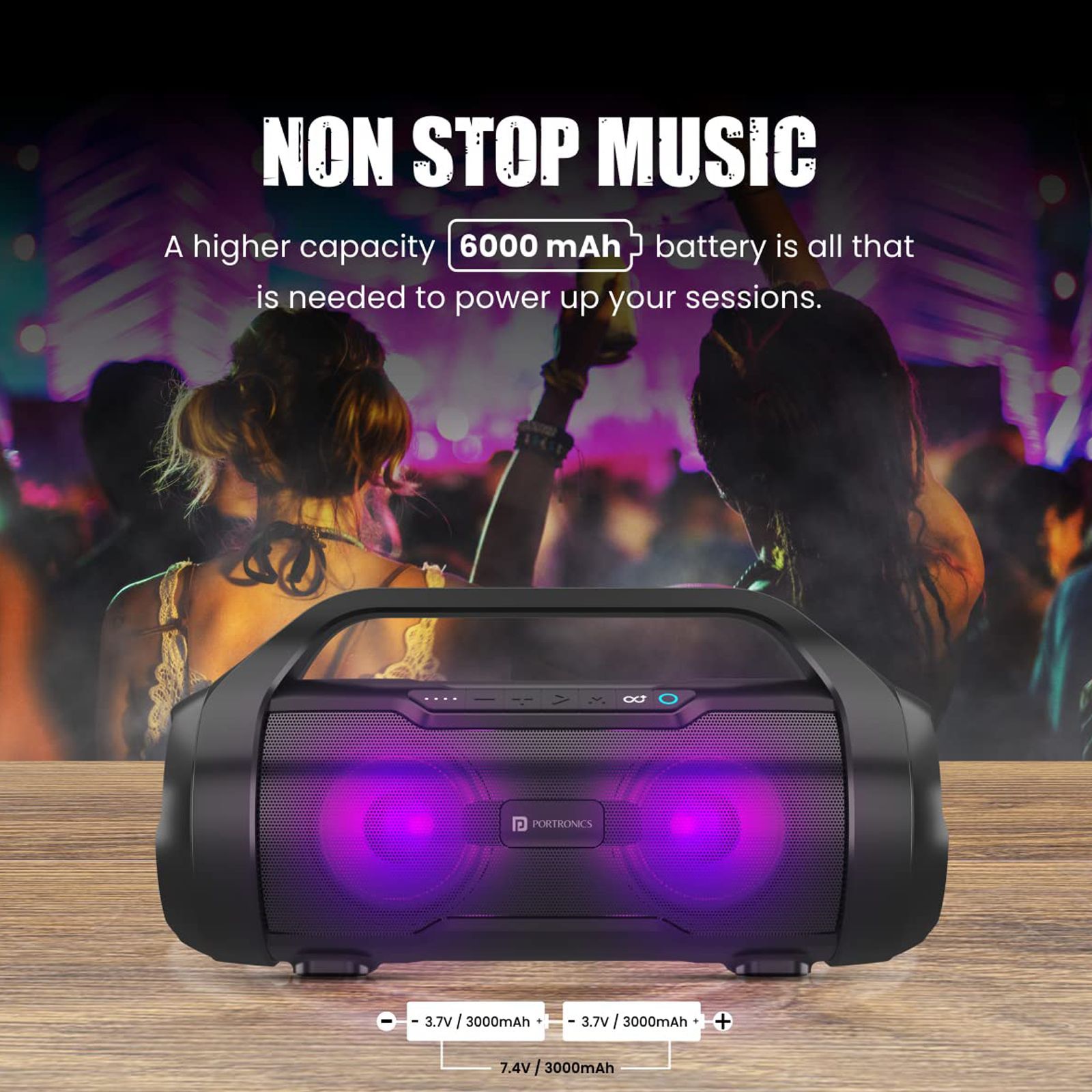 PORTRONICS Dash 11 40W Bluetooth Party Speaker (Multi Colour LED Light, Stereo Channel, Black)_7